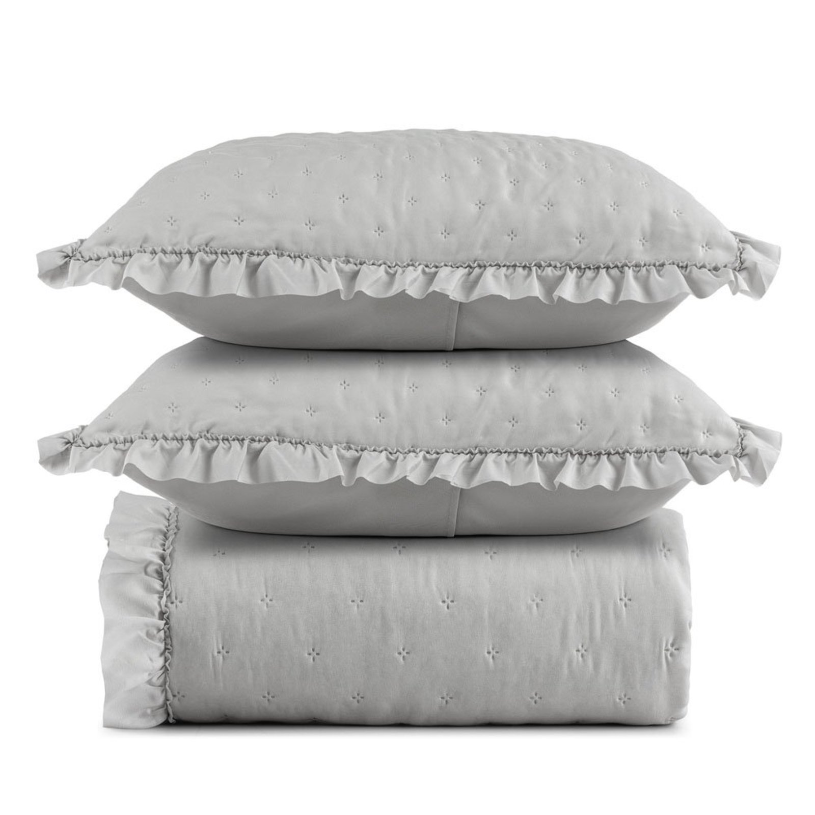 Kit Cobre Leito Elegance Casal Microfibra Colcha com Babado 3 Peças Cinza