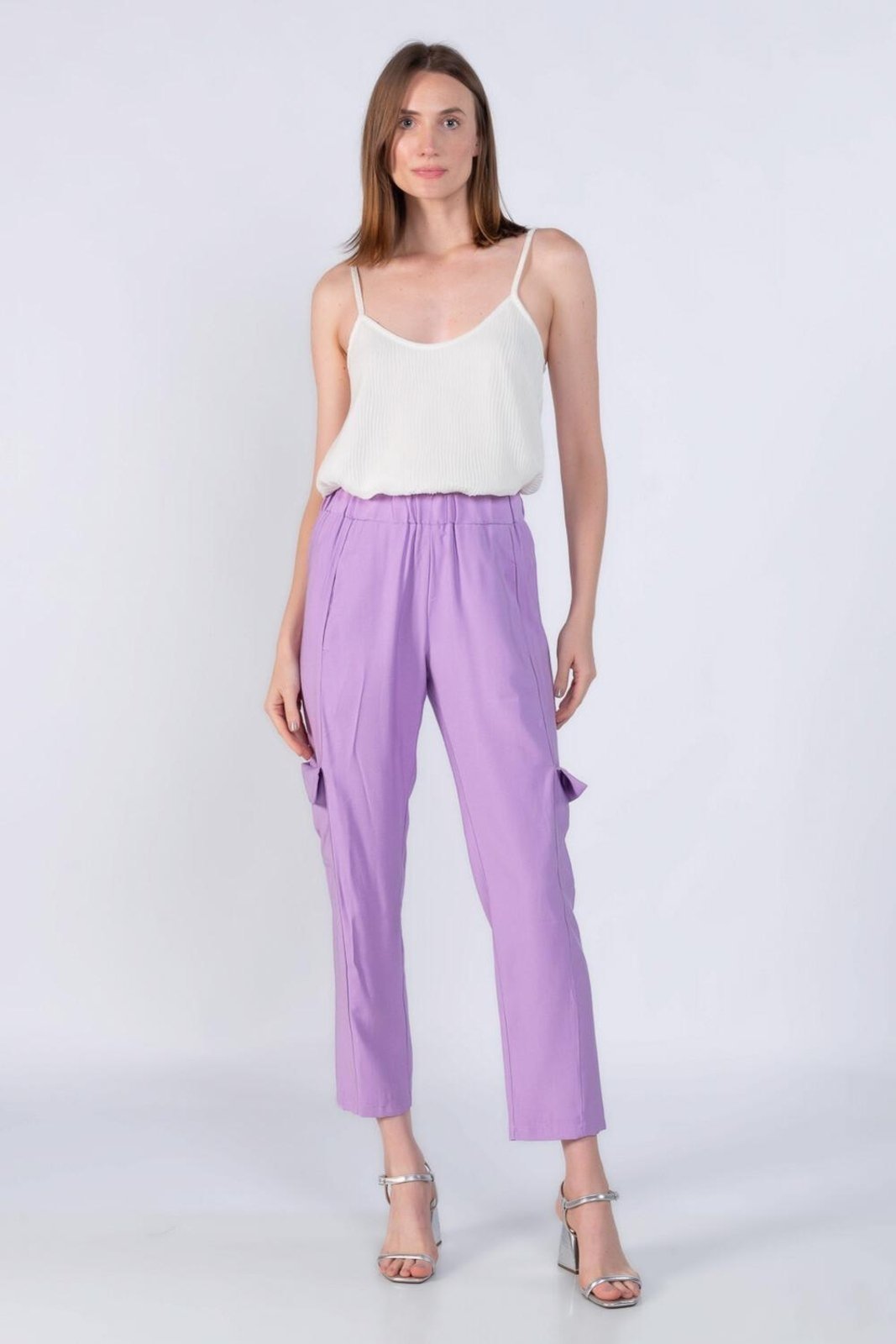 Calca cargo em viscose com elastico Roxo