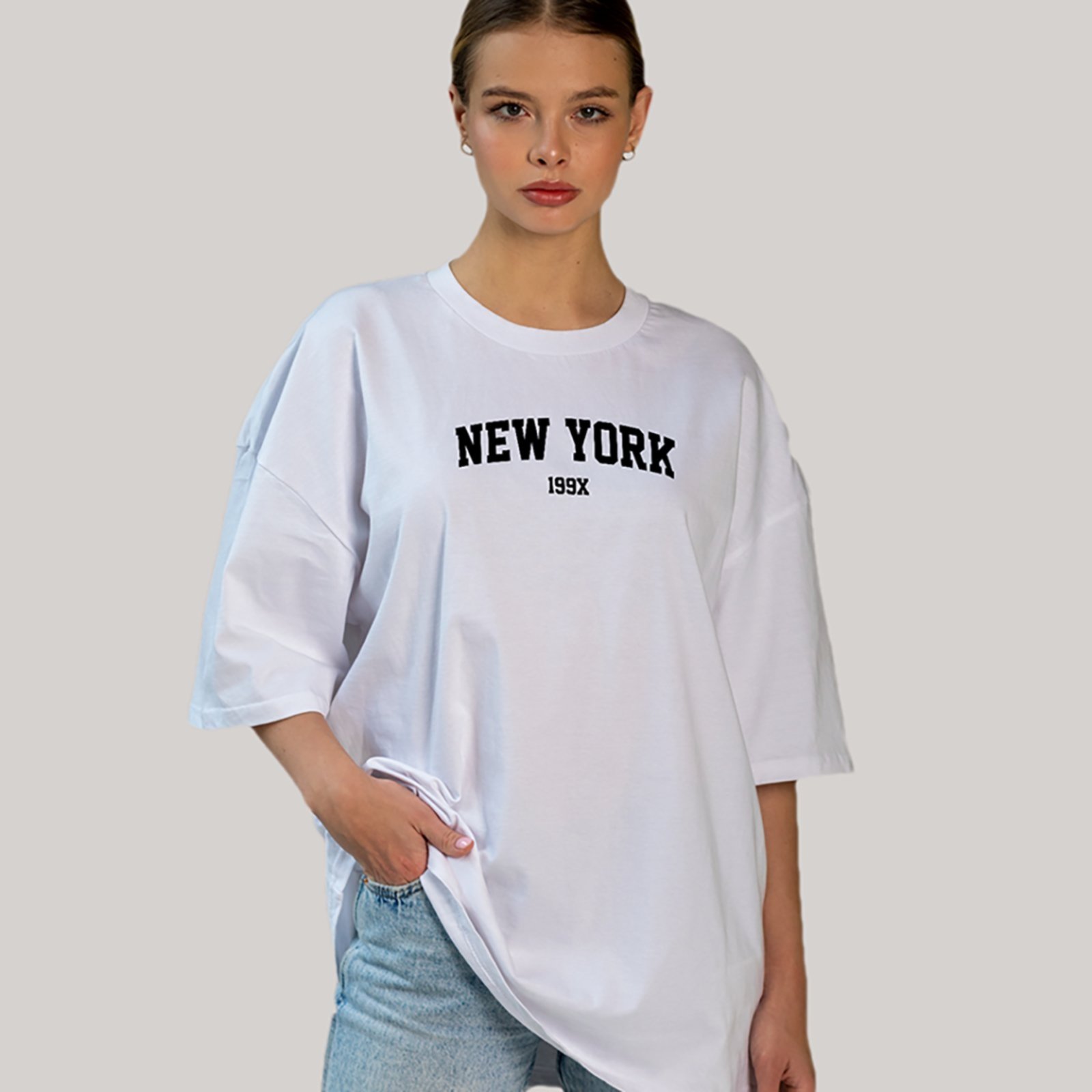 Camiseta Ousy New York 199X Streetwear Oversized Unissex Branco