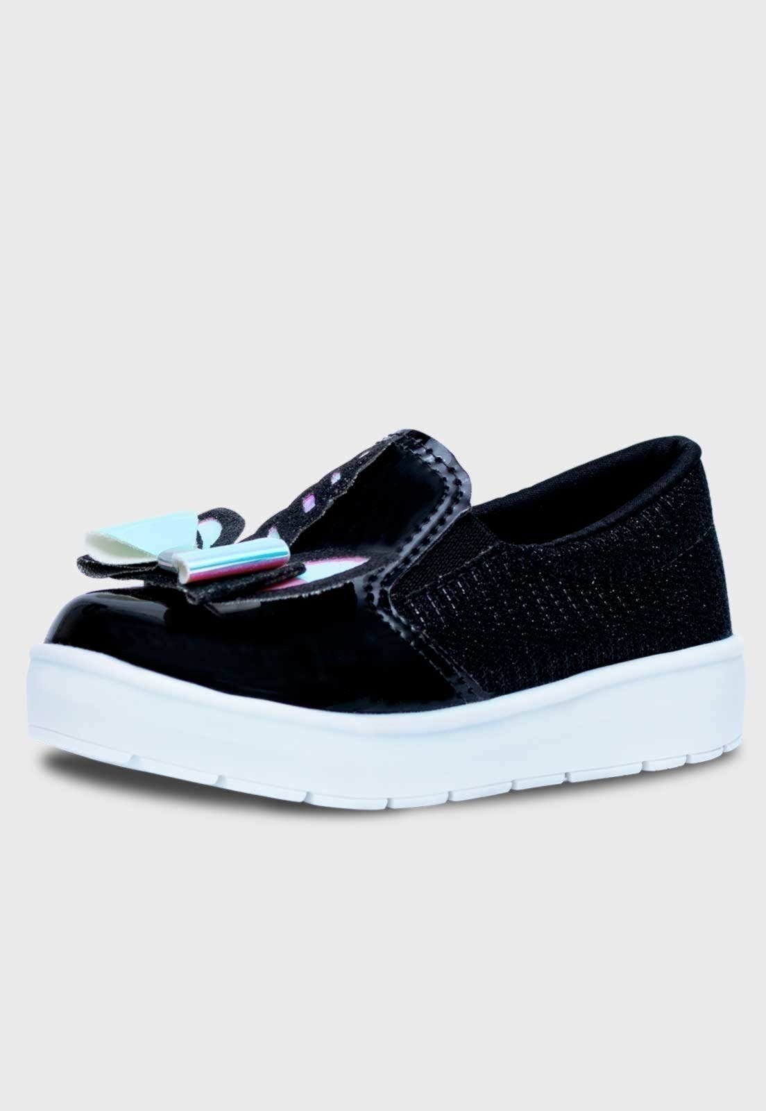 Infantil - Tenis Slip On Feminino Popidi Unicornio Preto
