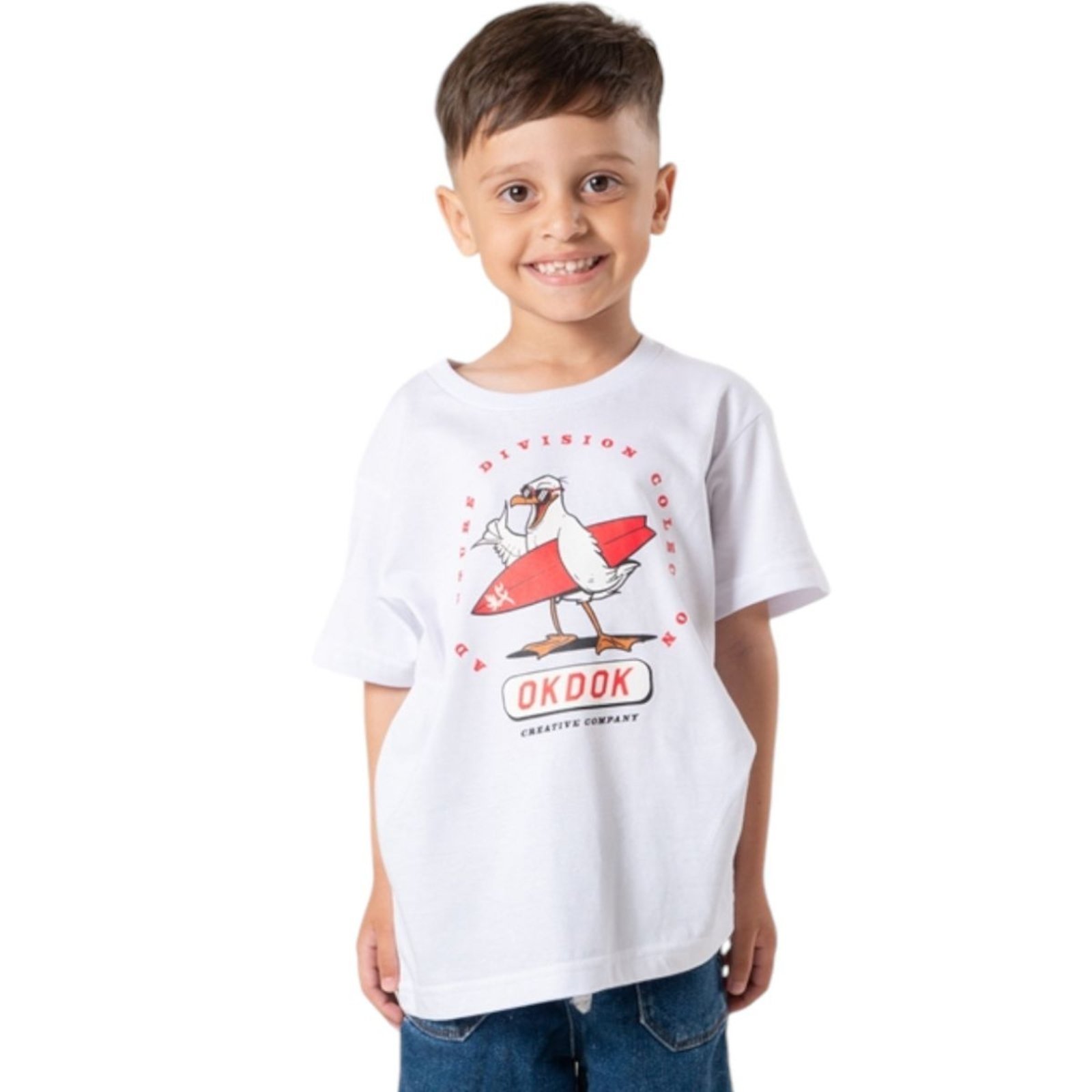 Camiseta Manga Curta Gaivota Okdok Branco