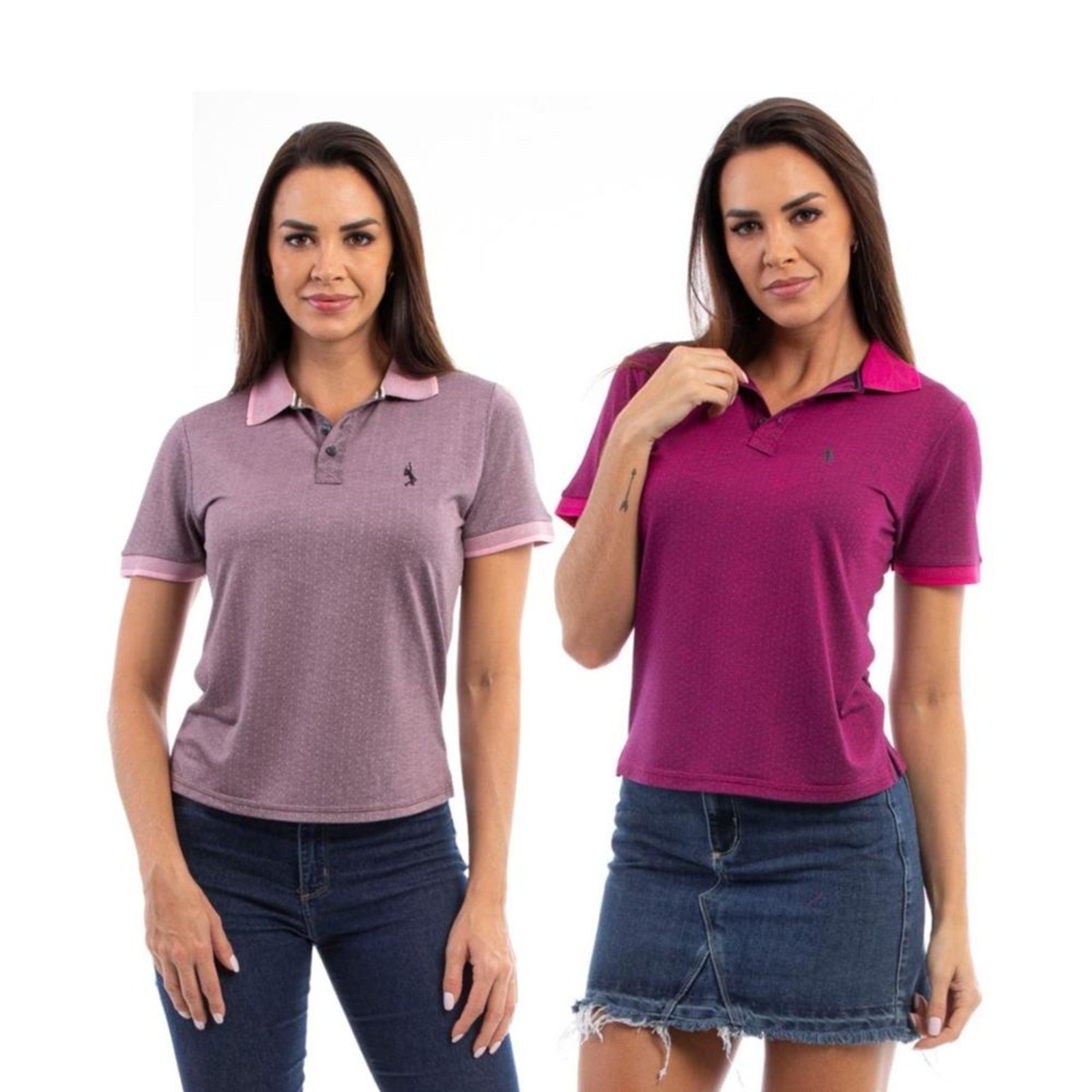 Kit 2 Camisa Polo Feminina Viscose Manga Curta Casual
