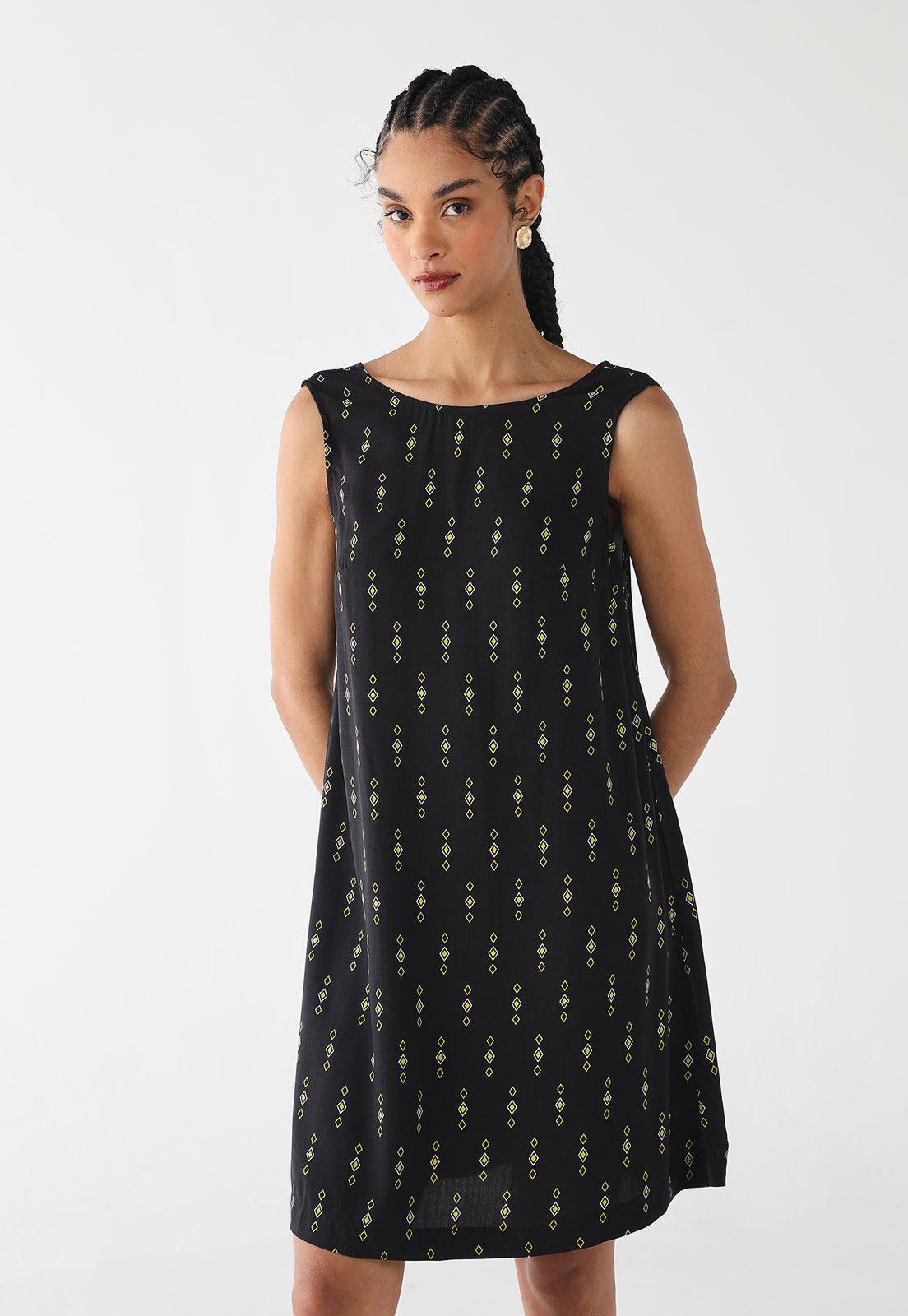 Vestido Feminino Lez a Lez Tecido Rayon Bali Geométrica Preto