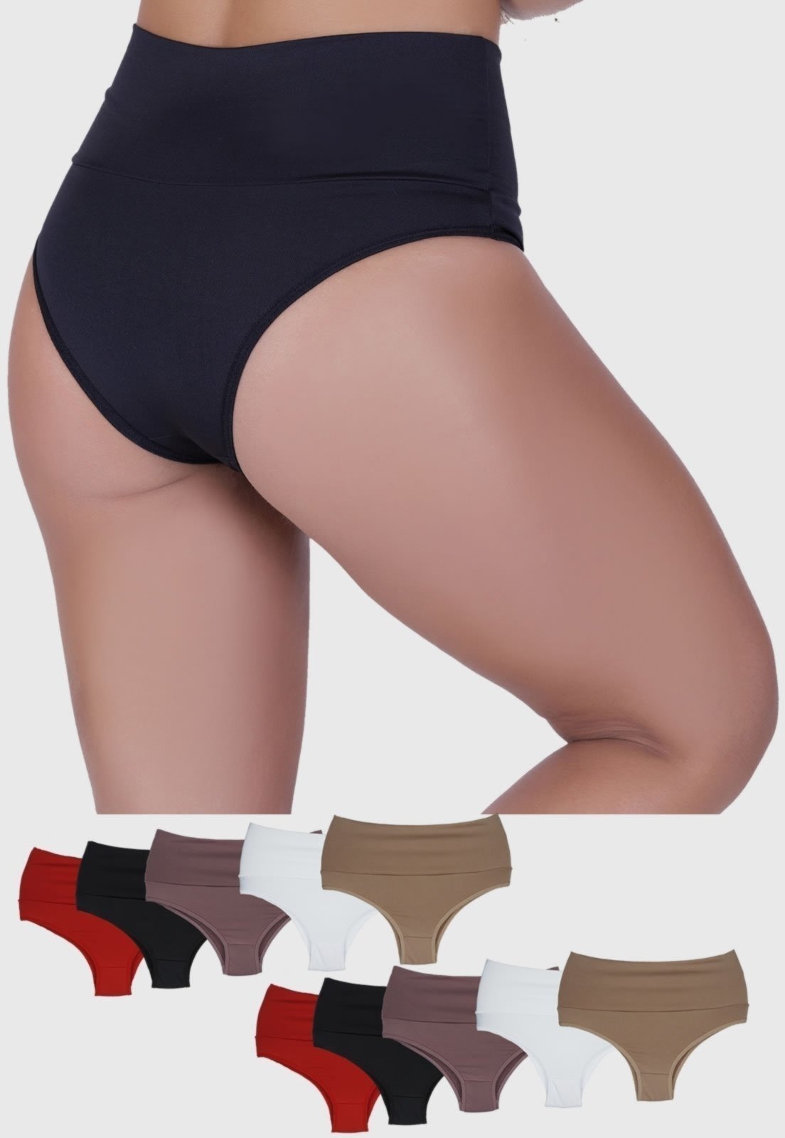 Vista 3 Kit Calcinha Rubi Cós Duplo 10 Peças St Madame Multicolorido preto St Madame preto