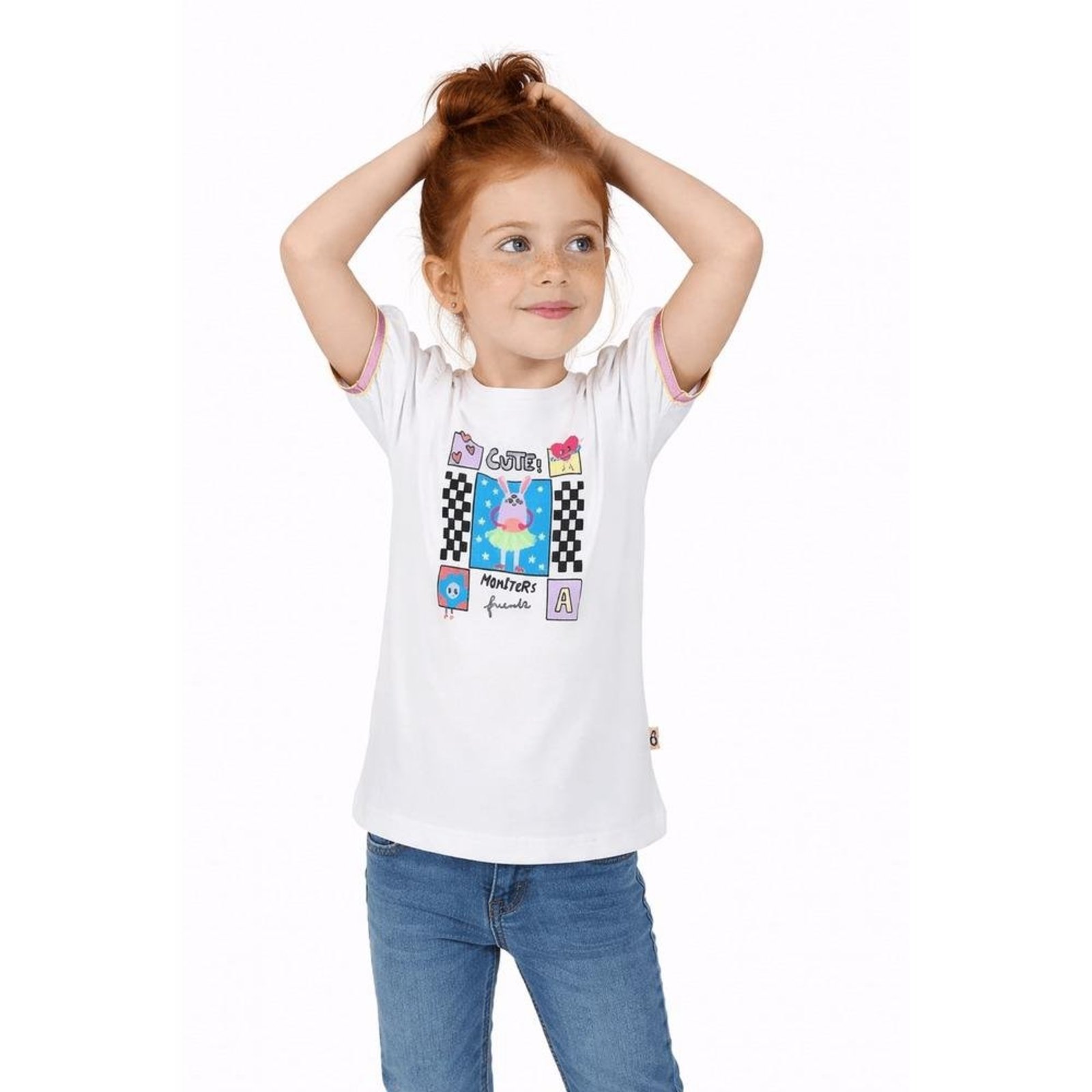 Infantil - Blusa Menina Monstrinho Cute Alphabeto Branco