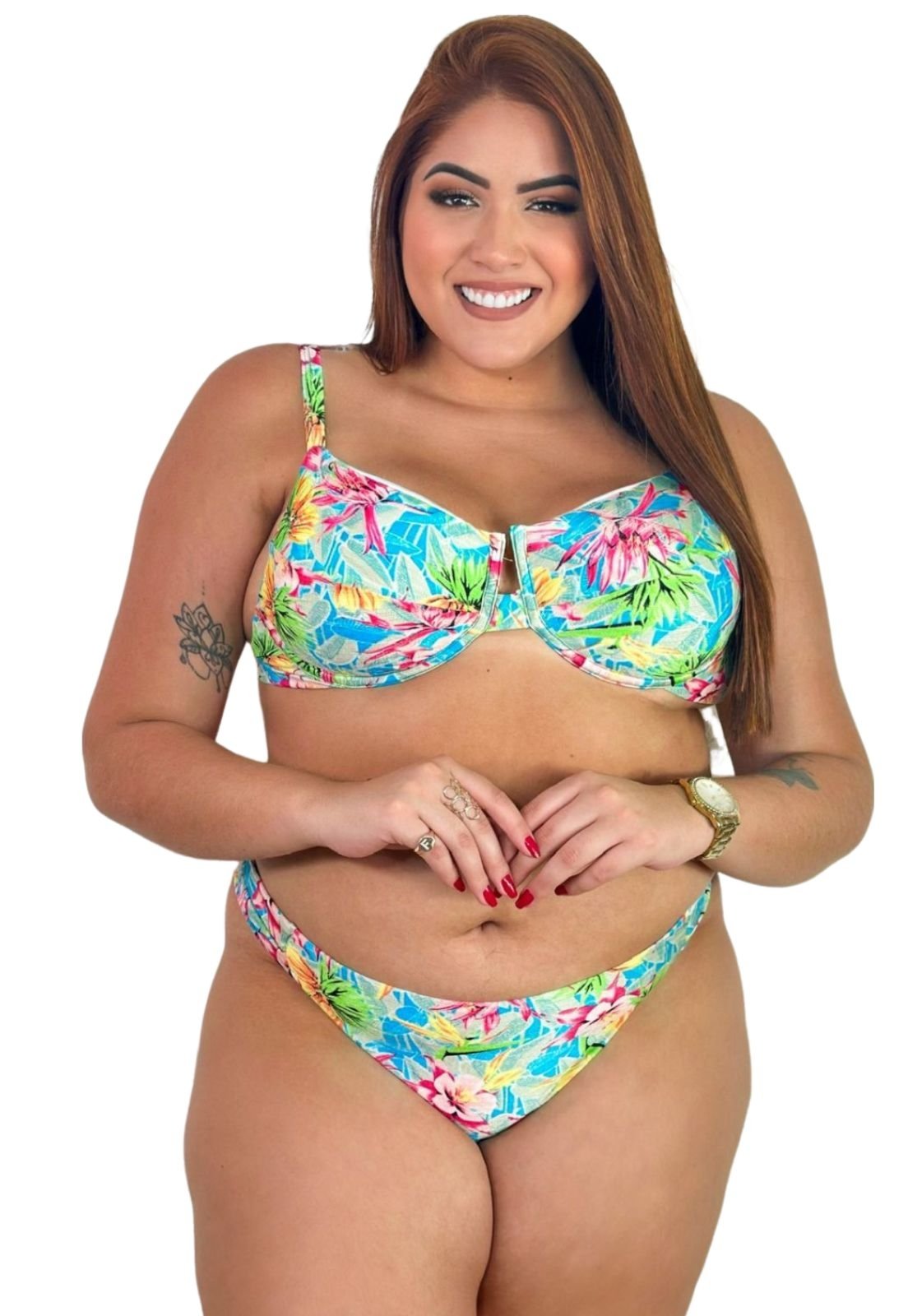 Biquíni Feminino Plus Size de Aro Sem Bojo Com Calcinha BomBom e Fio Duplo Estampado Azul