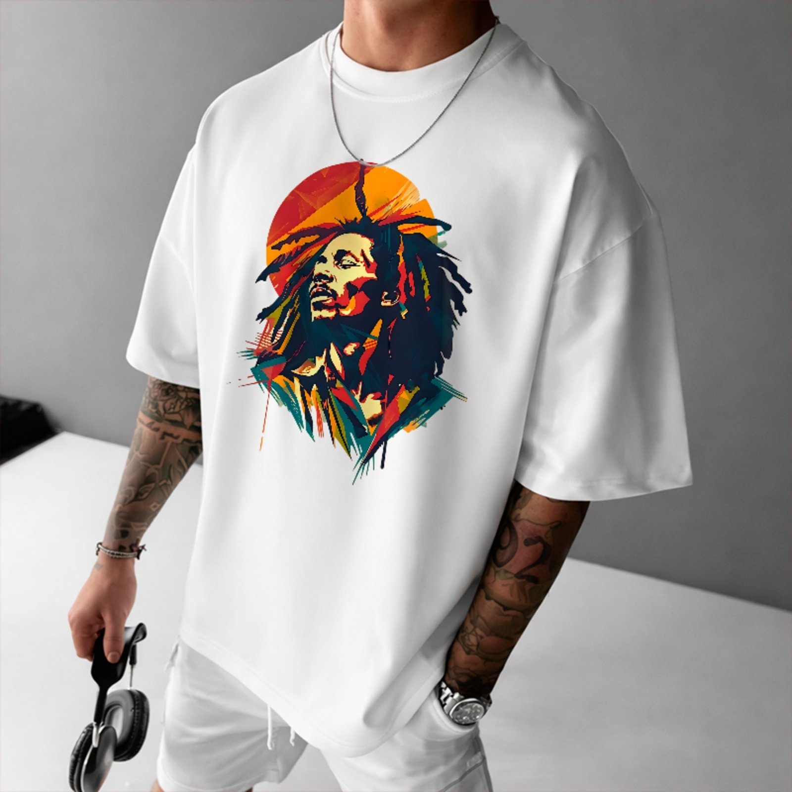 Camiseta Oversized Premium Reggae Rasta Streetwear Branco