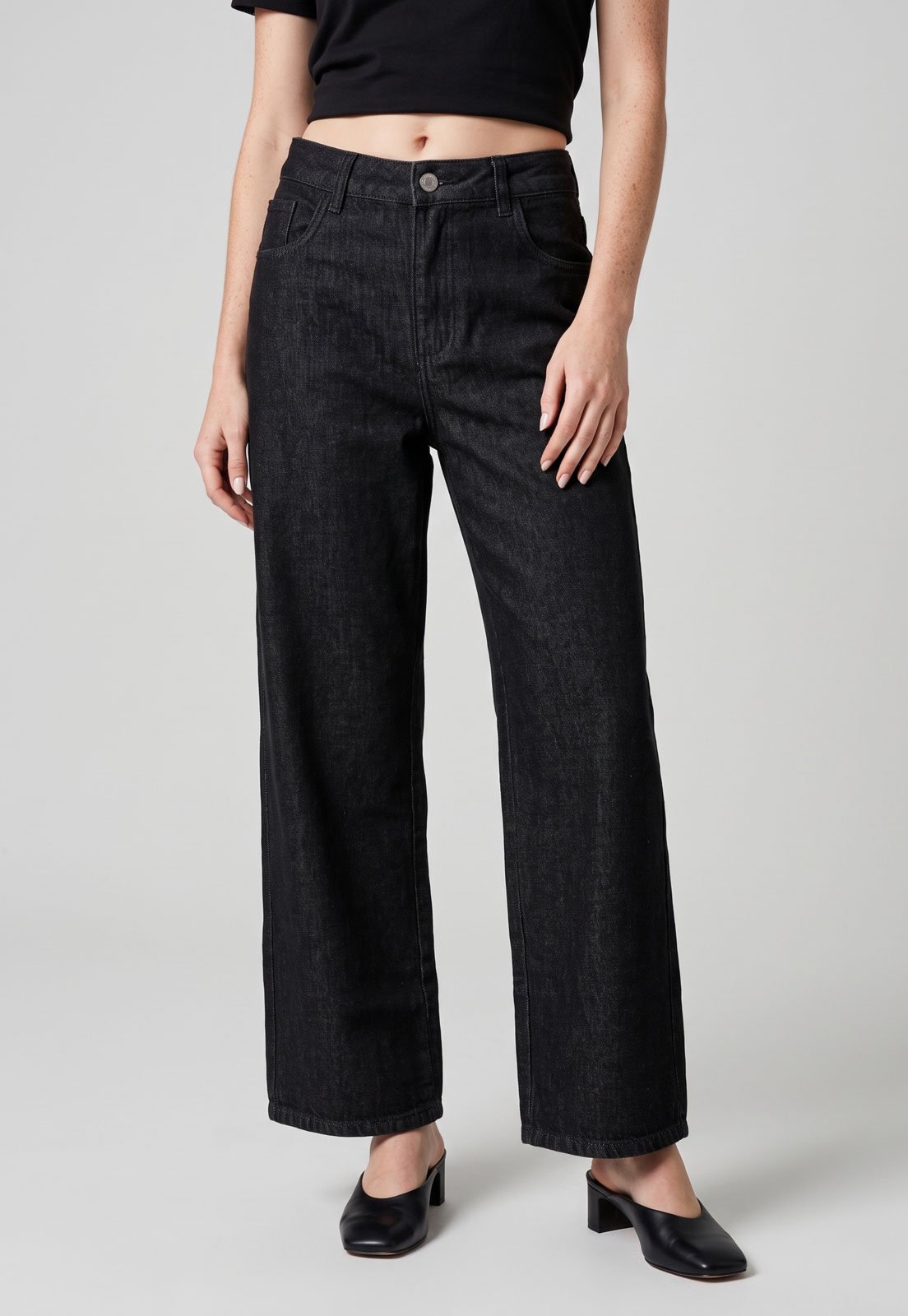 Calça Jeans Sawary Wide Leg Preta