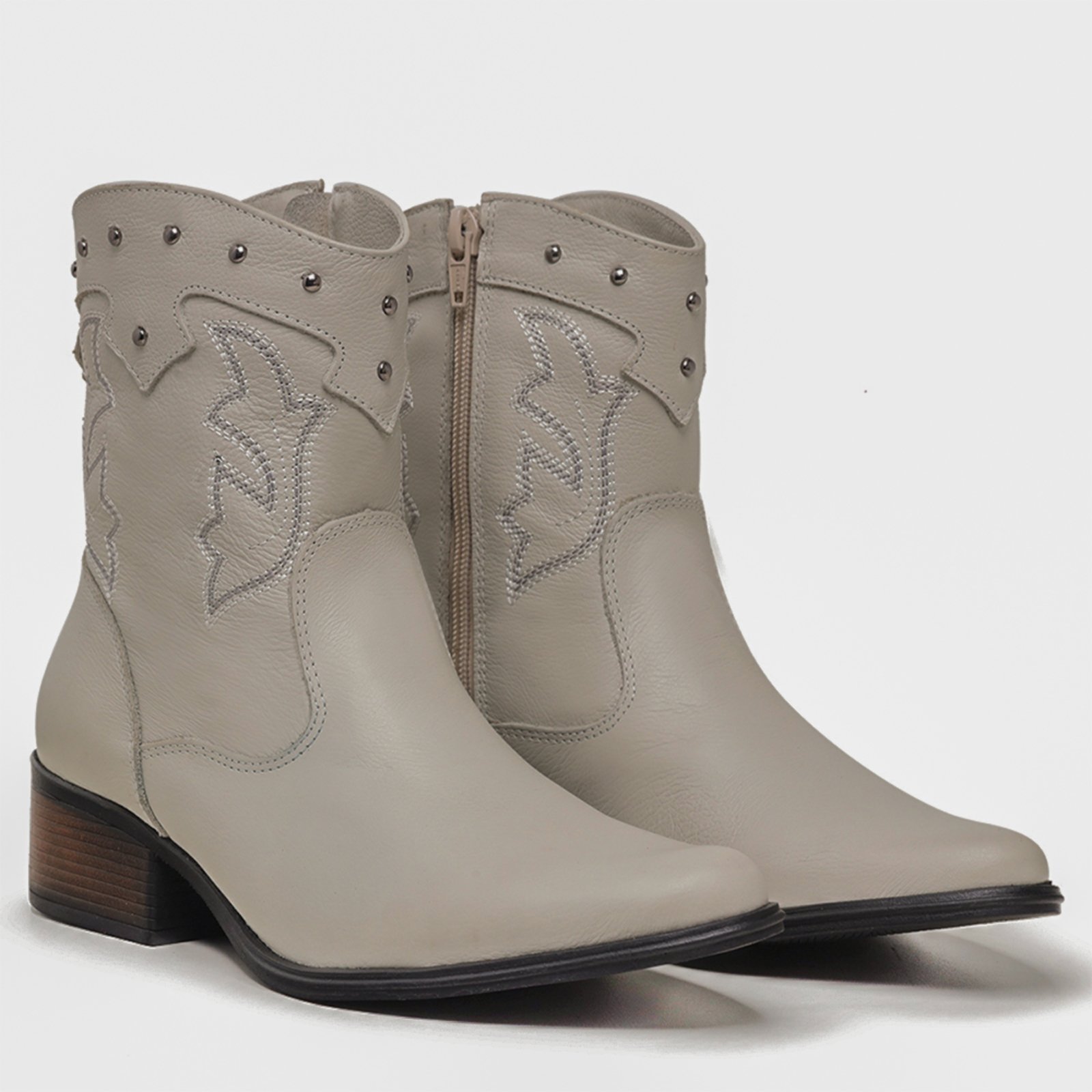 Bota Country Feminina Luxo Cano Médio De Couro Salto Baixo Mod.11002 Branco