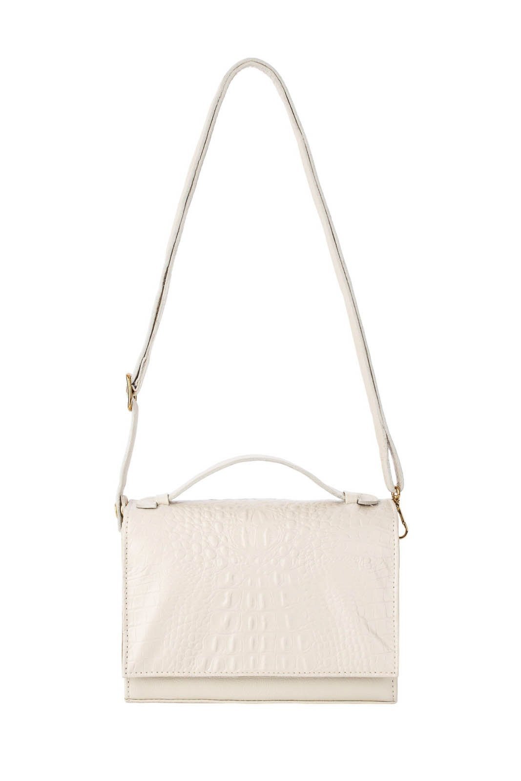 Bolsa pequena transversal de couro croco Deise - Marfim