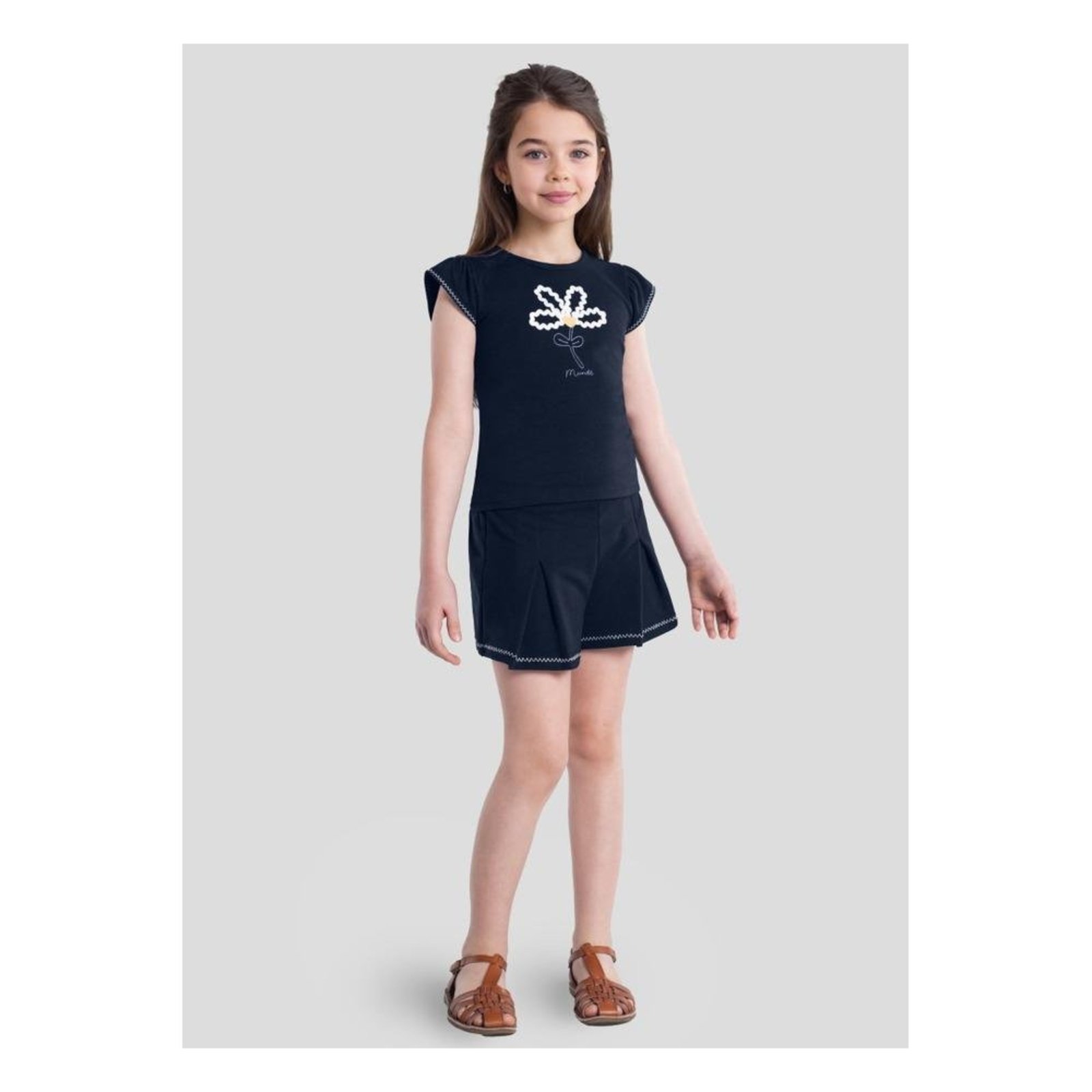 Infantil - Conjunto Feminino Blusa Babados Shorts Brandili Azul 10 Azul