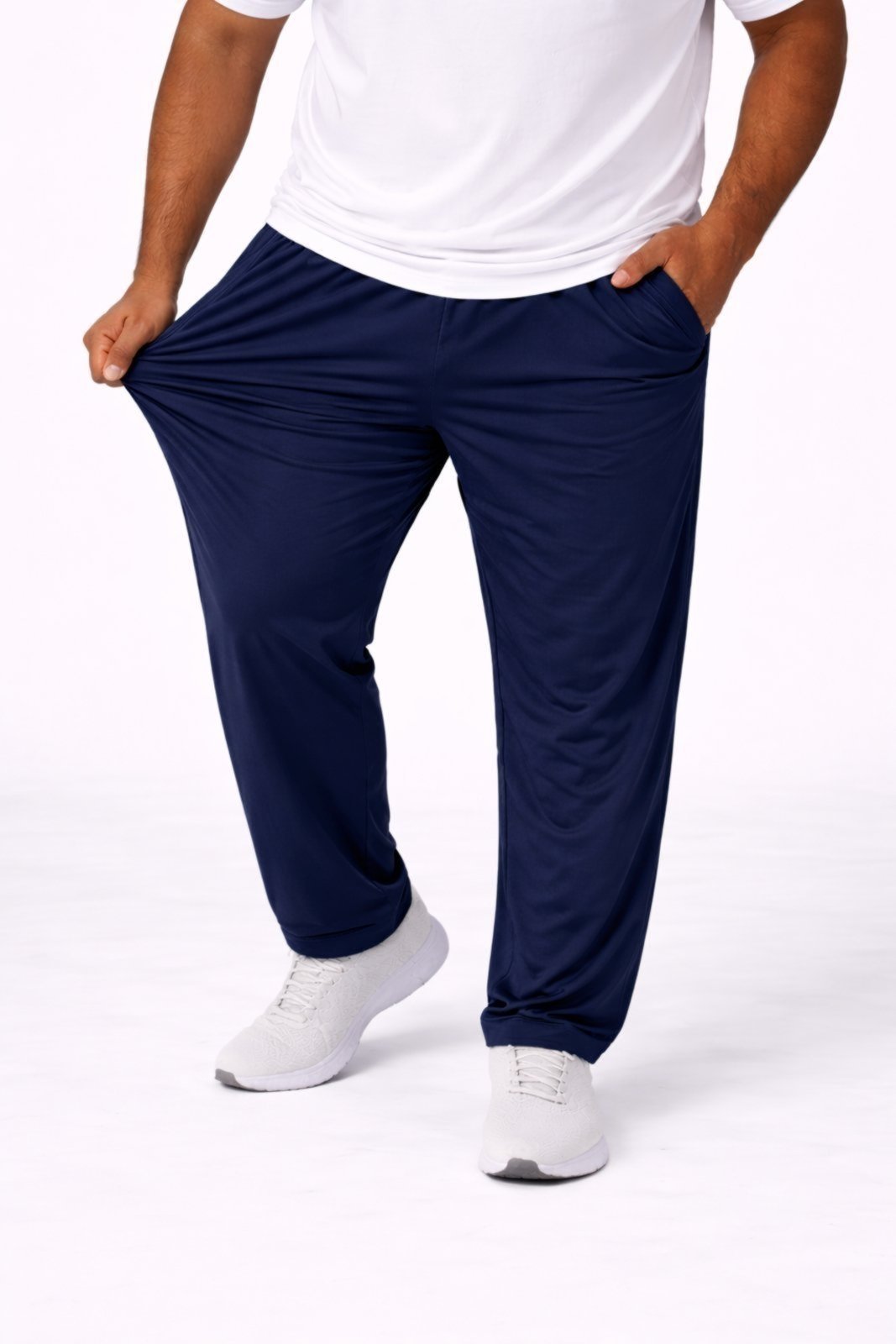Calça Tactel Sem Forro Elastano Plus Size Grande Butu Biru Azul Escuro