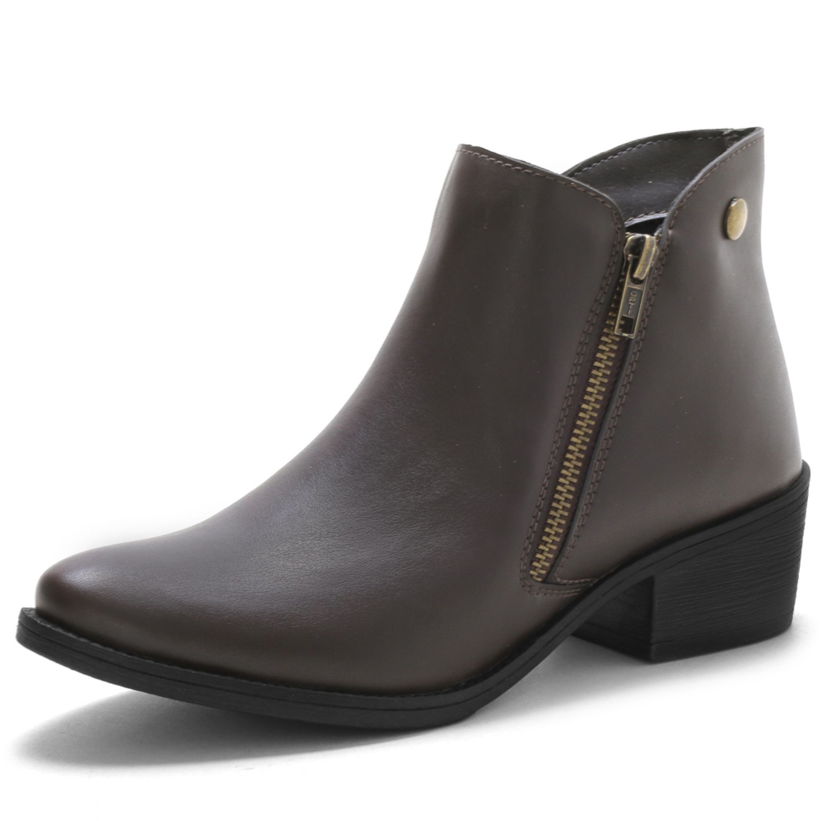 Bota Bredeni Feminina Cano Baixo Com Zíper Preto Sola Preta Café