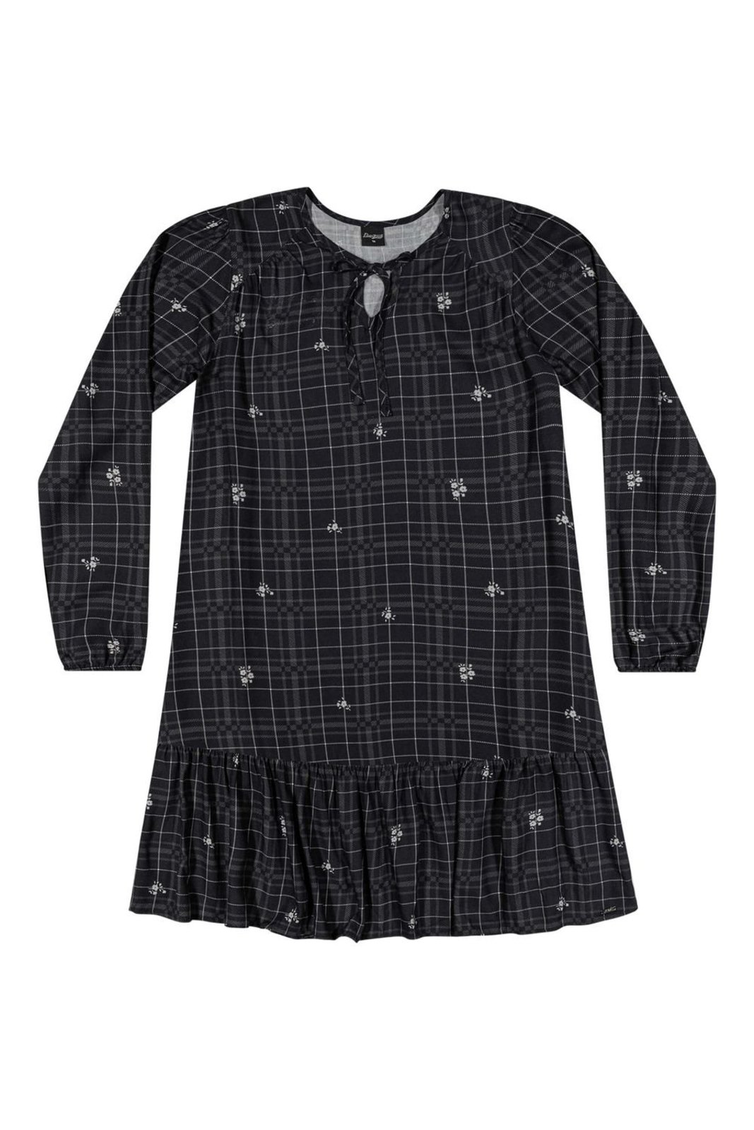 Infantil - Vestido Juvenil Menina Xadrez Manga Longa Beats Preto