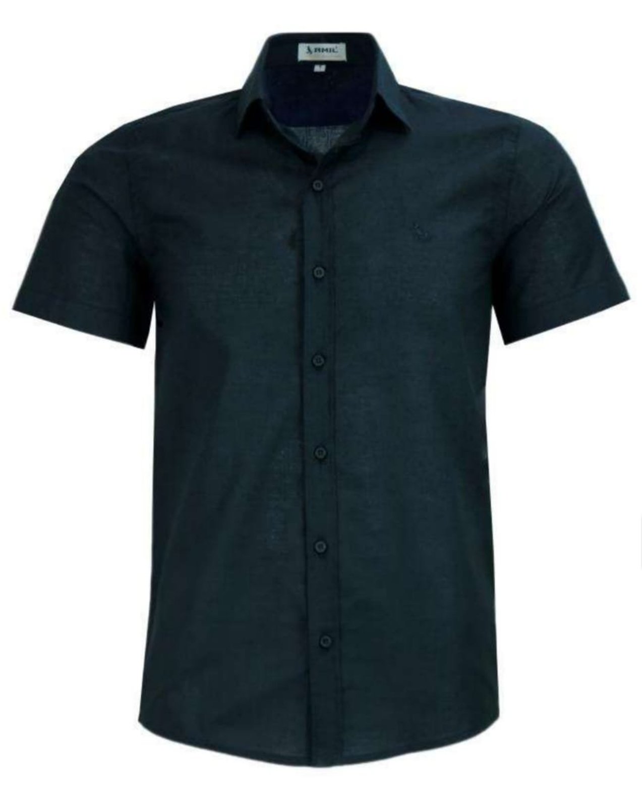 Camisa Social Amil Comfort Kart Algodão Flamê tipo Linho Manga Curta Luxo Preto