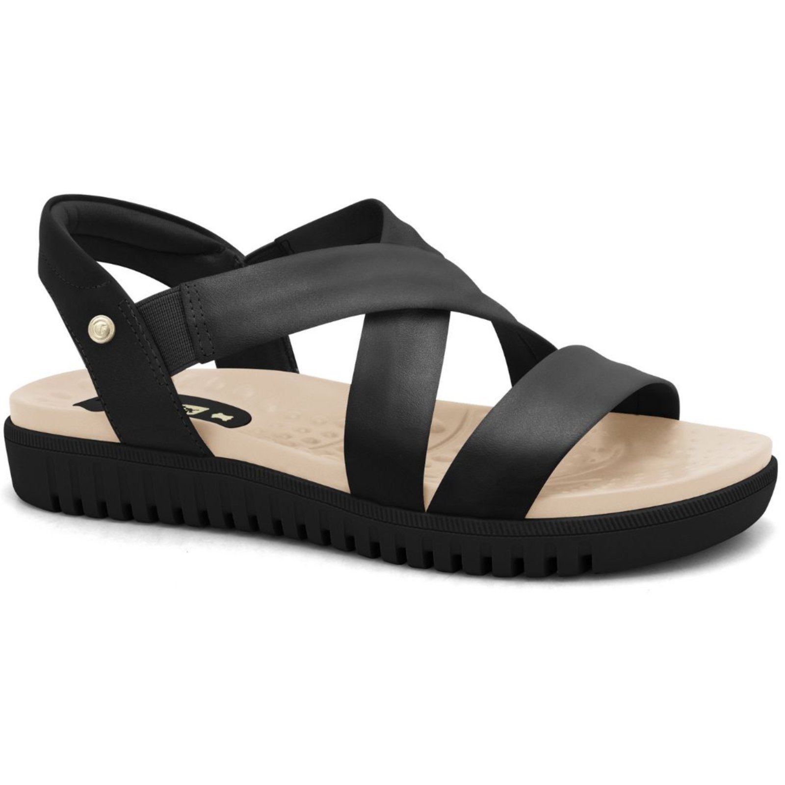 Sandália Feminina Couro Preta Comfortflex 2545403-4