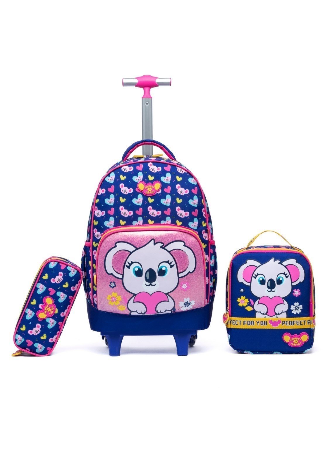 Infantil - Kit Mochila Lancheira Estojo Feminina Escolar Coala Menina Espaçosa Reforçada