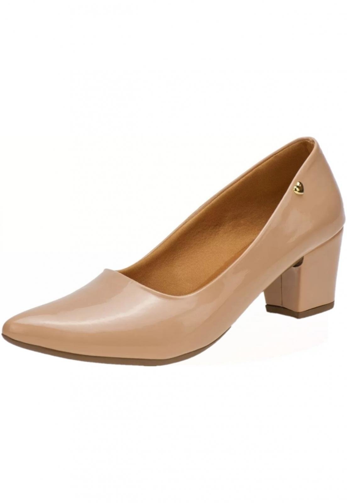 Scarpin Lumiss Salto Grosso Verniz Nude