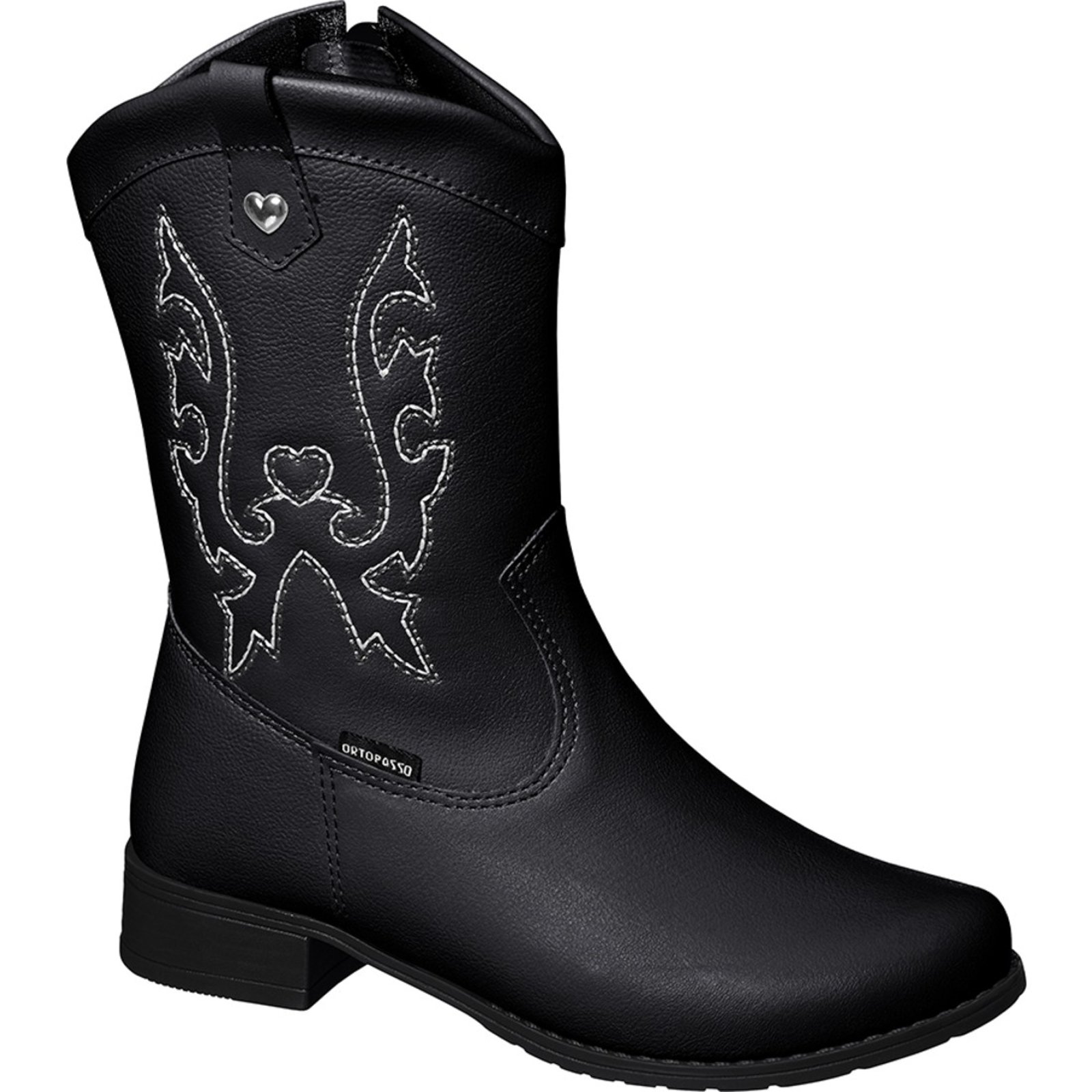 Infantil – Bota Botina OrtopassoTexana Love Menina Feminina Cano Alto Preto