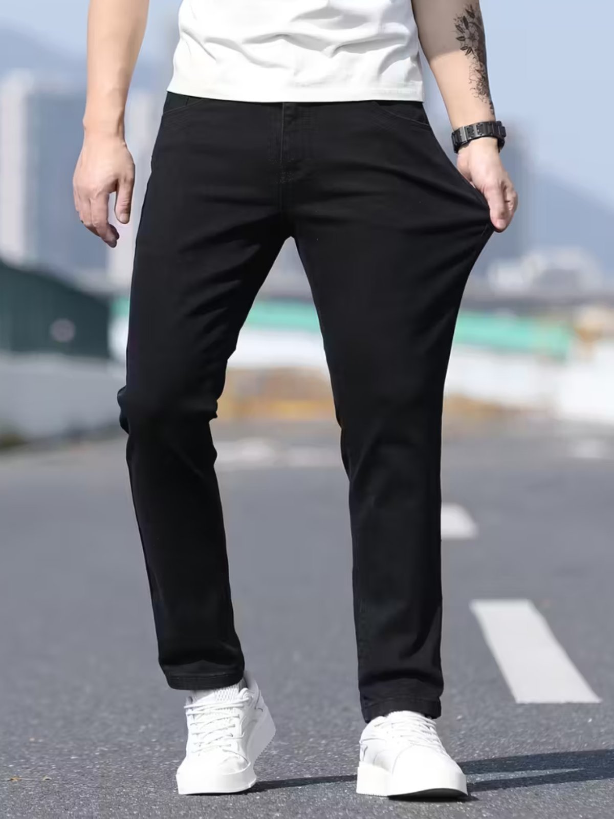 Calça Sarja Masculina Estilo Renovado Preta Básica e Confortável