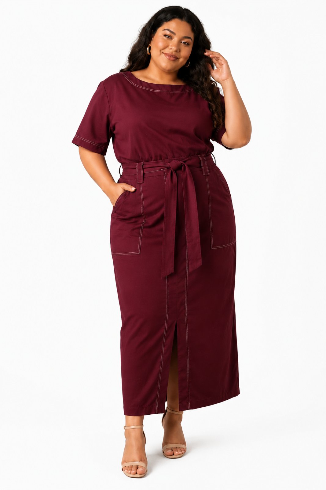 Conjunto Feminino D Bell Outlet Fashion Com Fenda Vinho