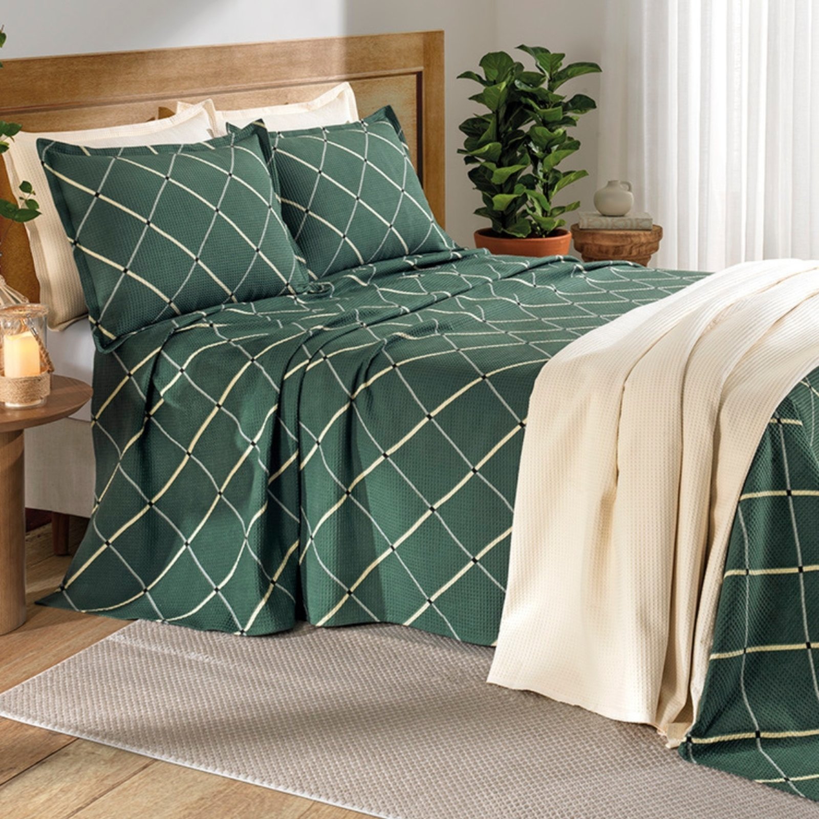 Kit Colcha King Piquet Dohler 3 Peças Gaia Verde