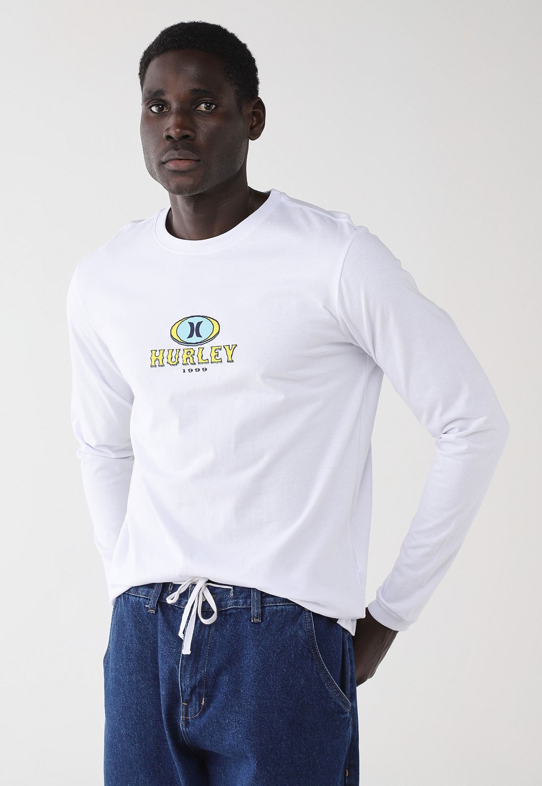 Camiseta Masculina Hurley Retro Waves Branca Manga Longa