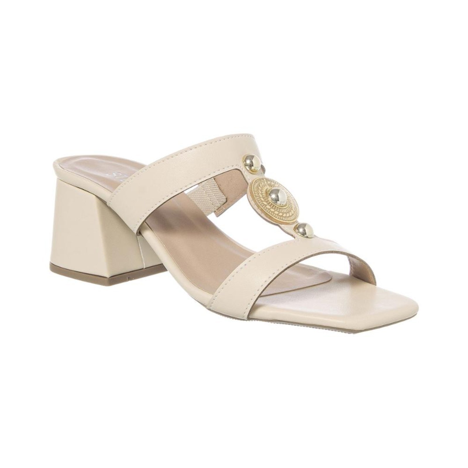 Tamanco Feminino Salto Grosso Bloco Médio Social Casual Moda Off White