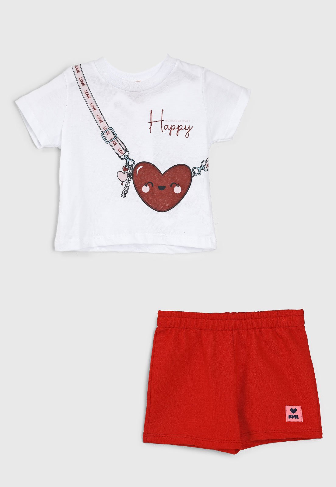 Vista 2 Conjunto Curto Kamylus Estampa Coração Camiseta Branca e Short Vermelho branco Kamylus branco
