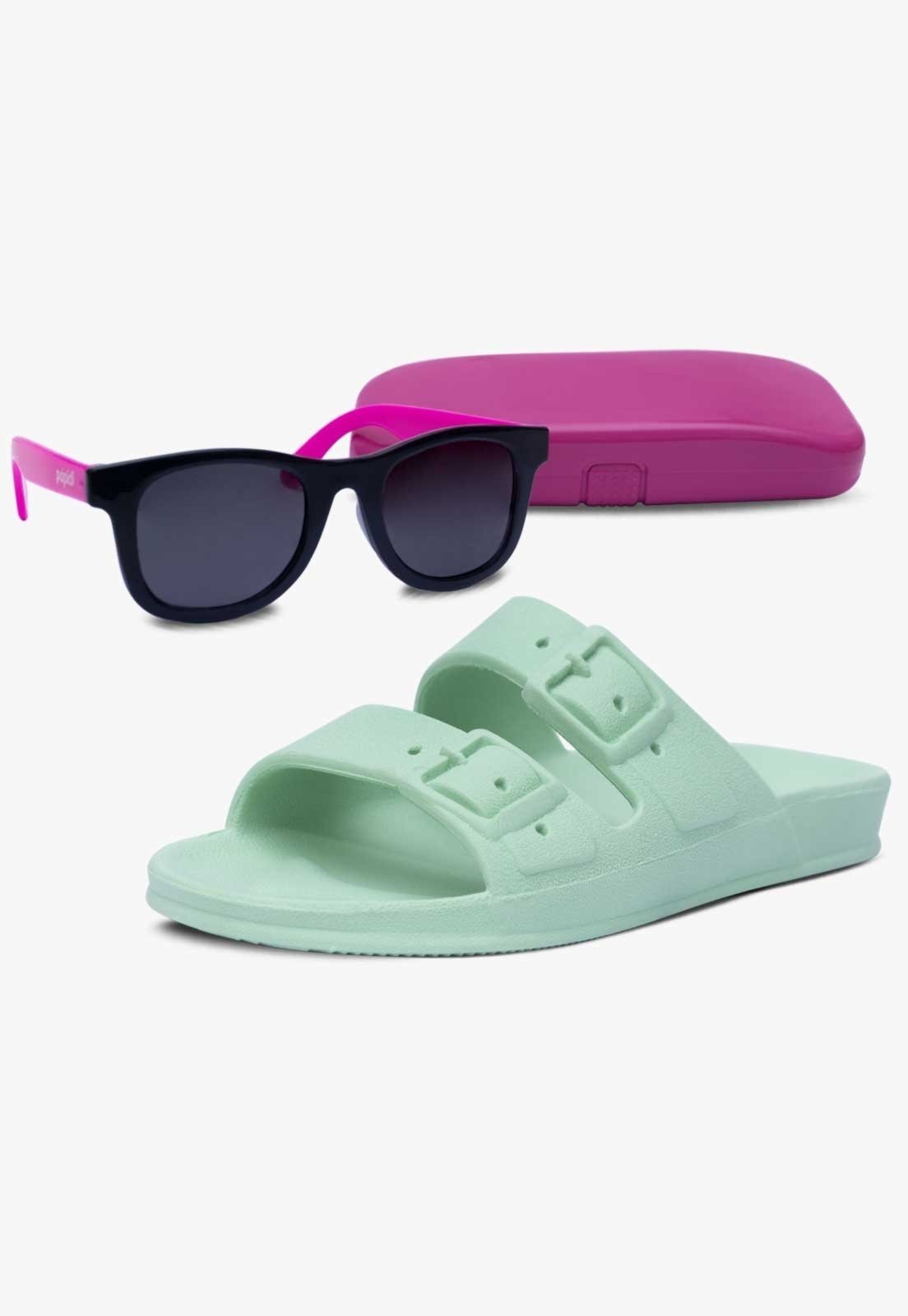 Infantil – Kit Oculos de Sol E Chinelo Papete Slide Pópidi Verde