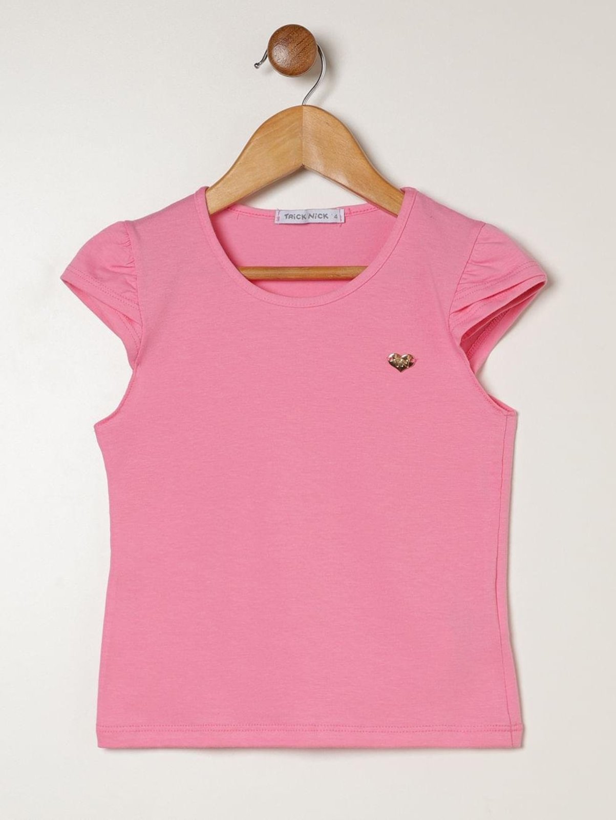 Infantil - Blusa Cotton Manga Curta Para Menina - ROSA