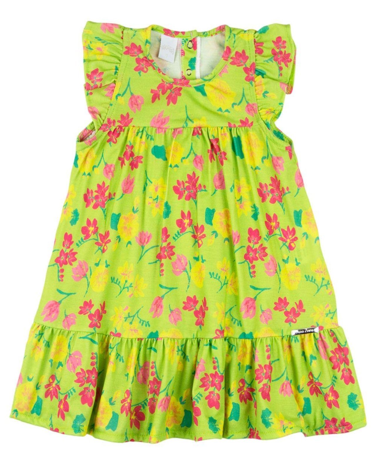 Infantil – Vestido Verão Manga Cavada Microfibra Estampa Digital Floral – Verde