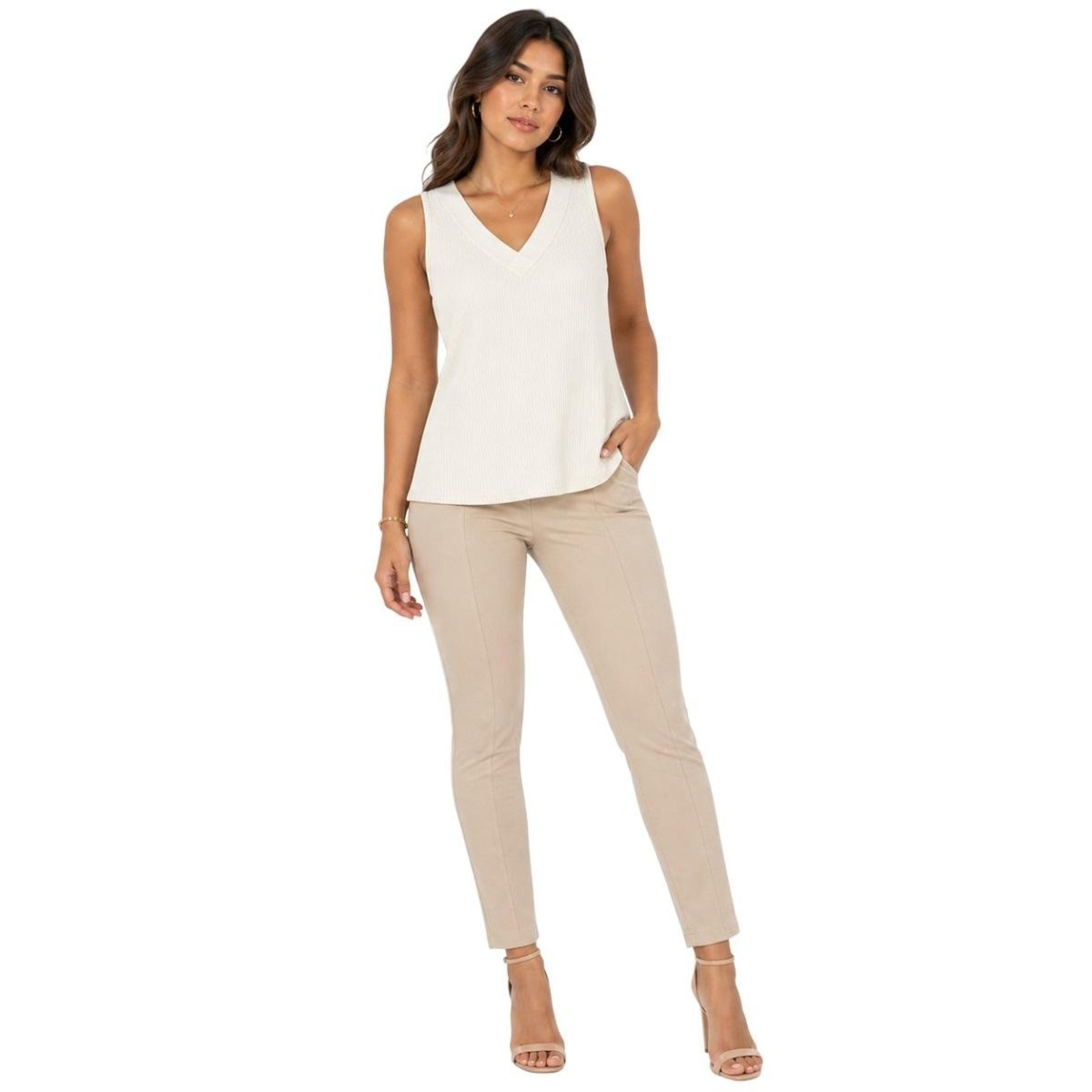 Blusa Regata Gola V Feminina Lunender 00410 Offwhite