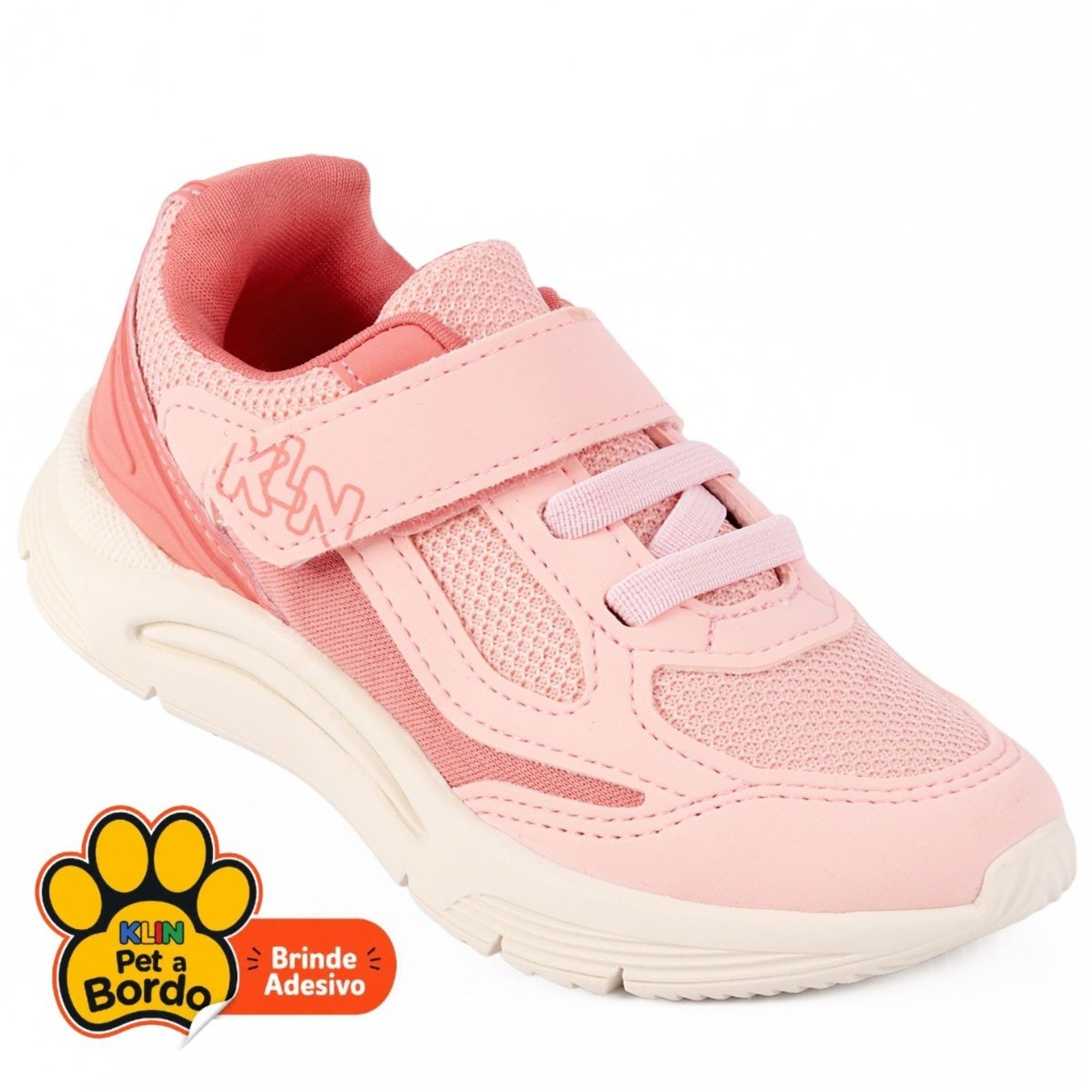 Infantil - Tênis Menina Escolar Klin New Sport Rosa com Fita Aderente e Elástico – Tamanhos 22 ao 27