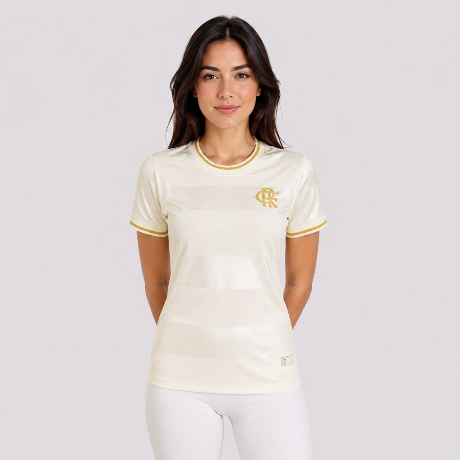 Camisa Baby Look Flamengo Jacquard Feminina Off White