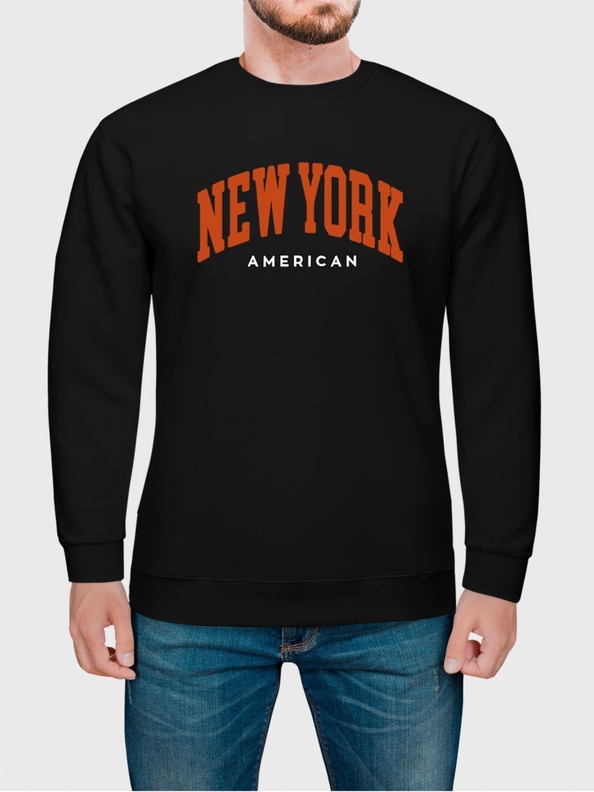Moletom Gola Redonda Masculino Flanelado Estampa New York Preto