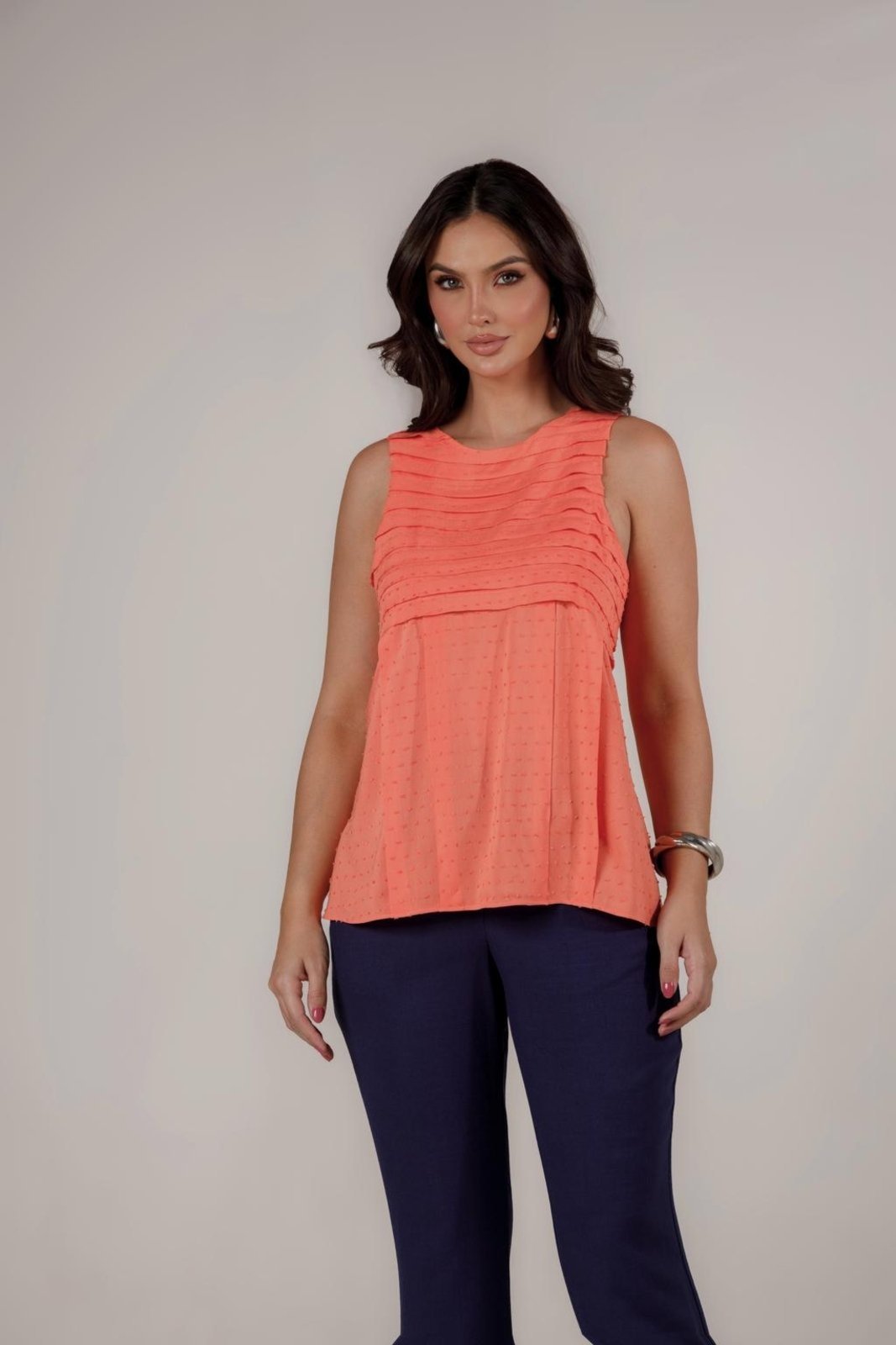 Blusa Regata Com Pregas Laranja
