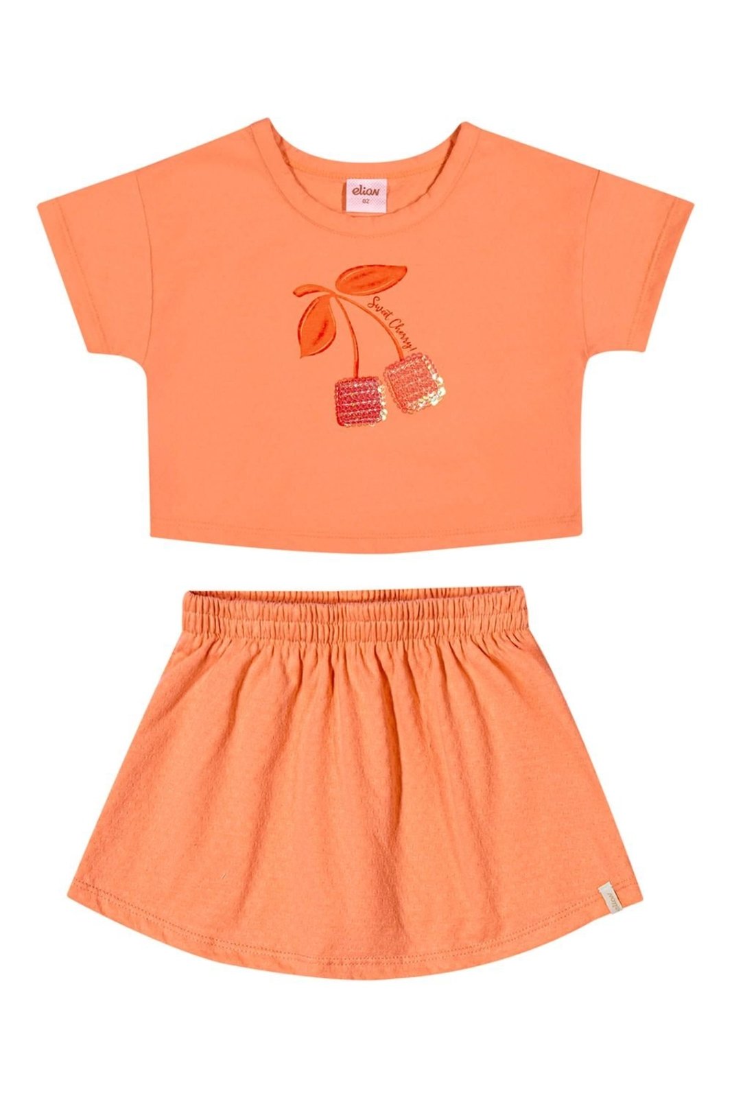 Infantil - Conjunto Menina Cereja Lantejoula Elian Laranja