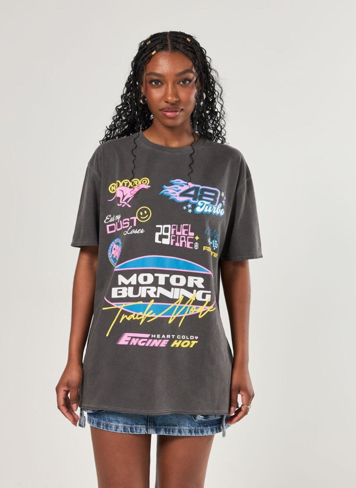 Camiseta Oversized Preta Estonada Racer