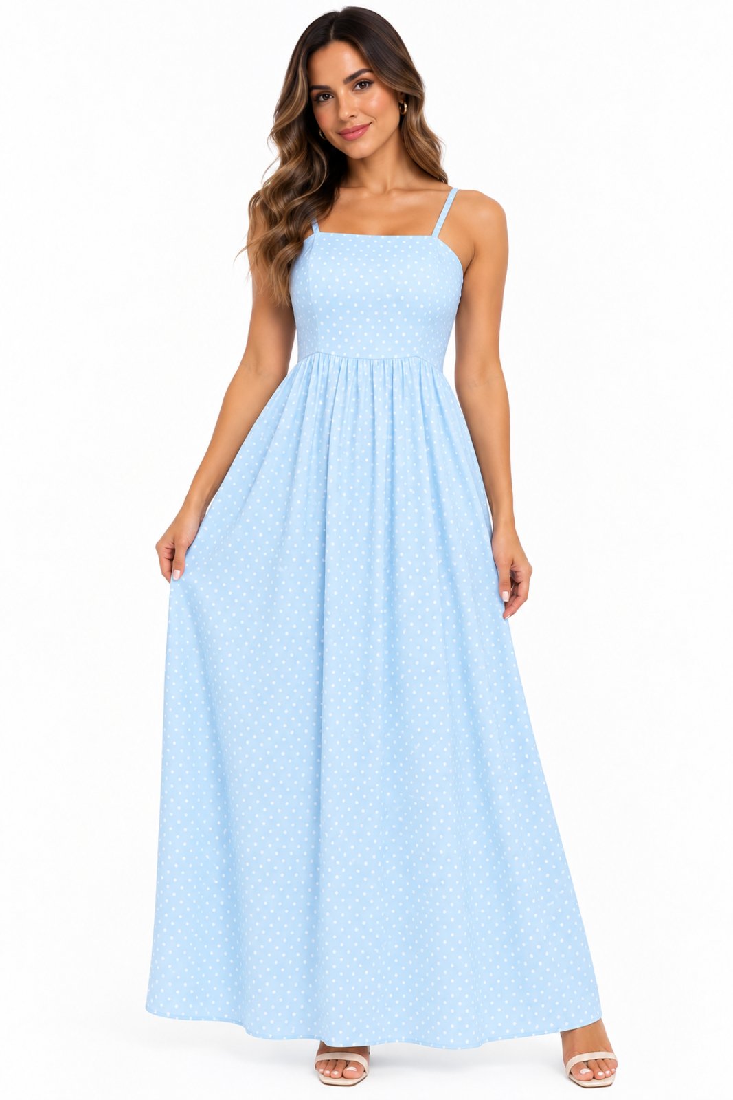 Vestido Longo D Bell Outlet Fashion Mini Poá Azul