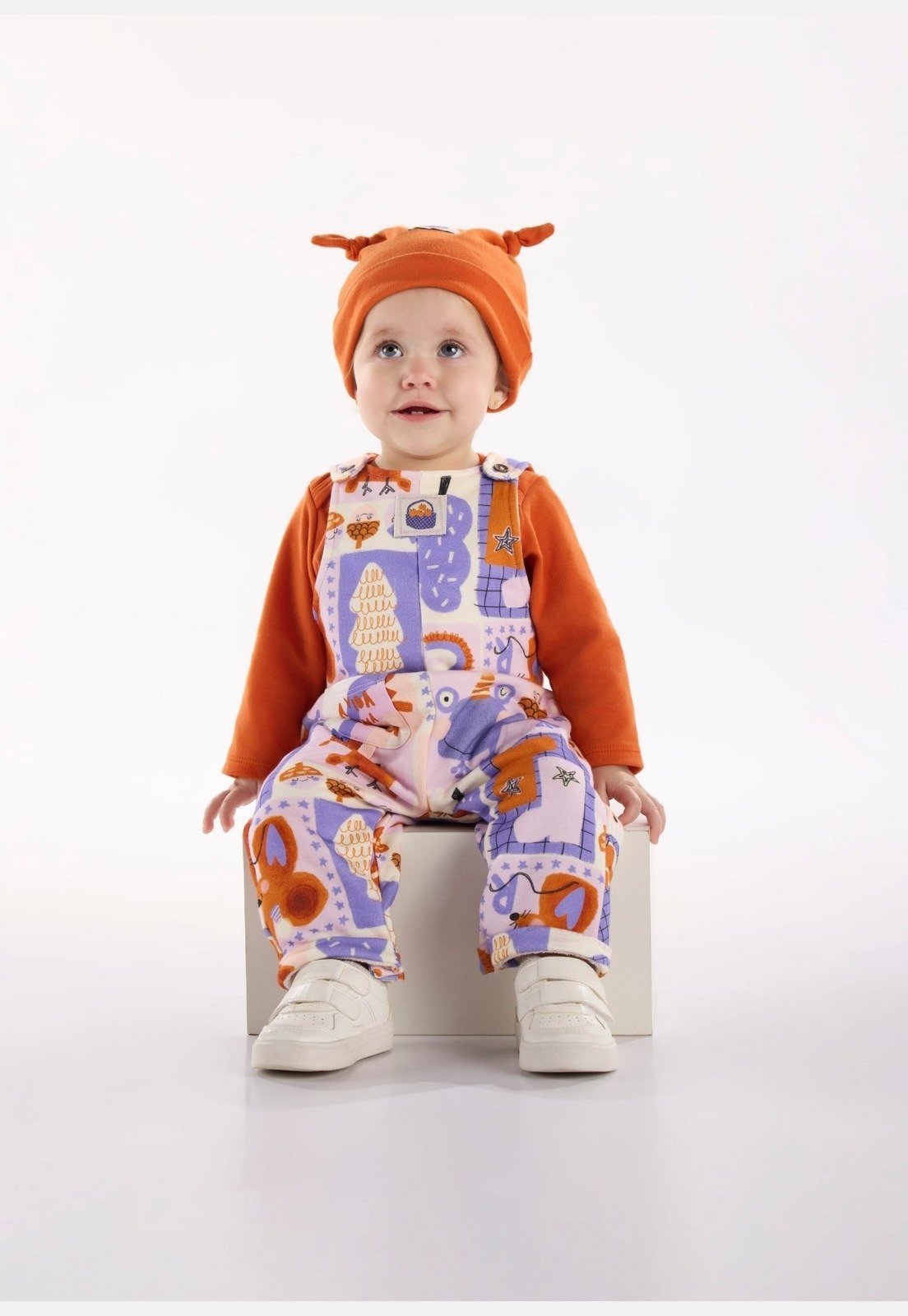 Infantil - Conjunto Jardim Secreto para Menina com Body e Jardineira Três e Já Laranja