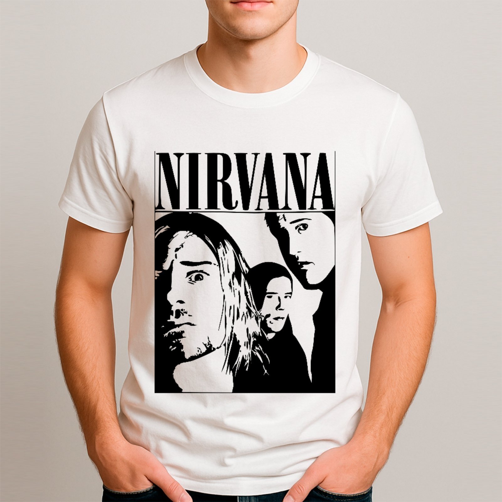 Camiseta Básica Nirvana Banda Icônica Arte Minimalista Grunge Unissex Branco