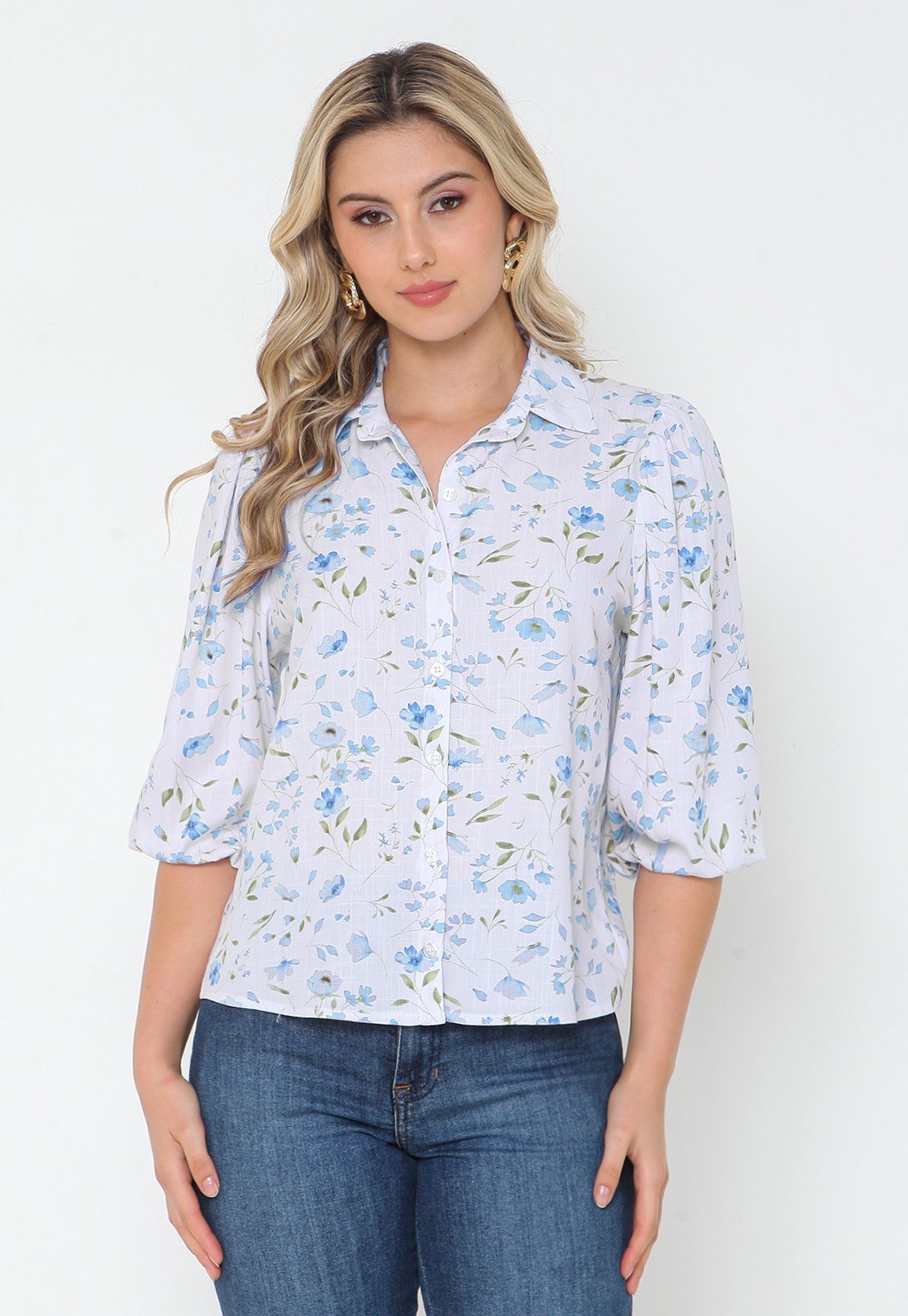 Camisa Intens Manga 3/4 Viscolinho Azul