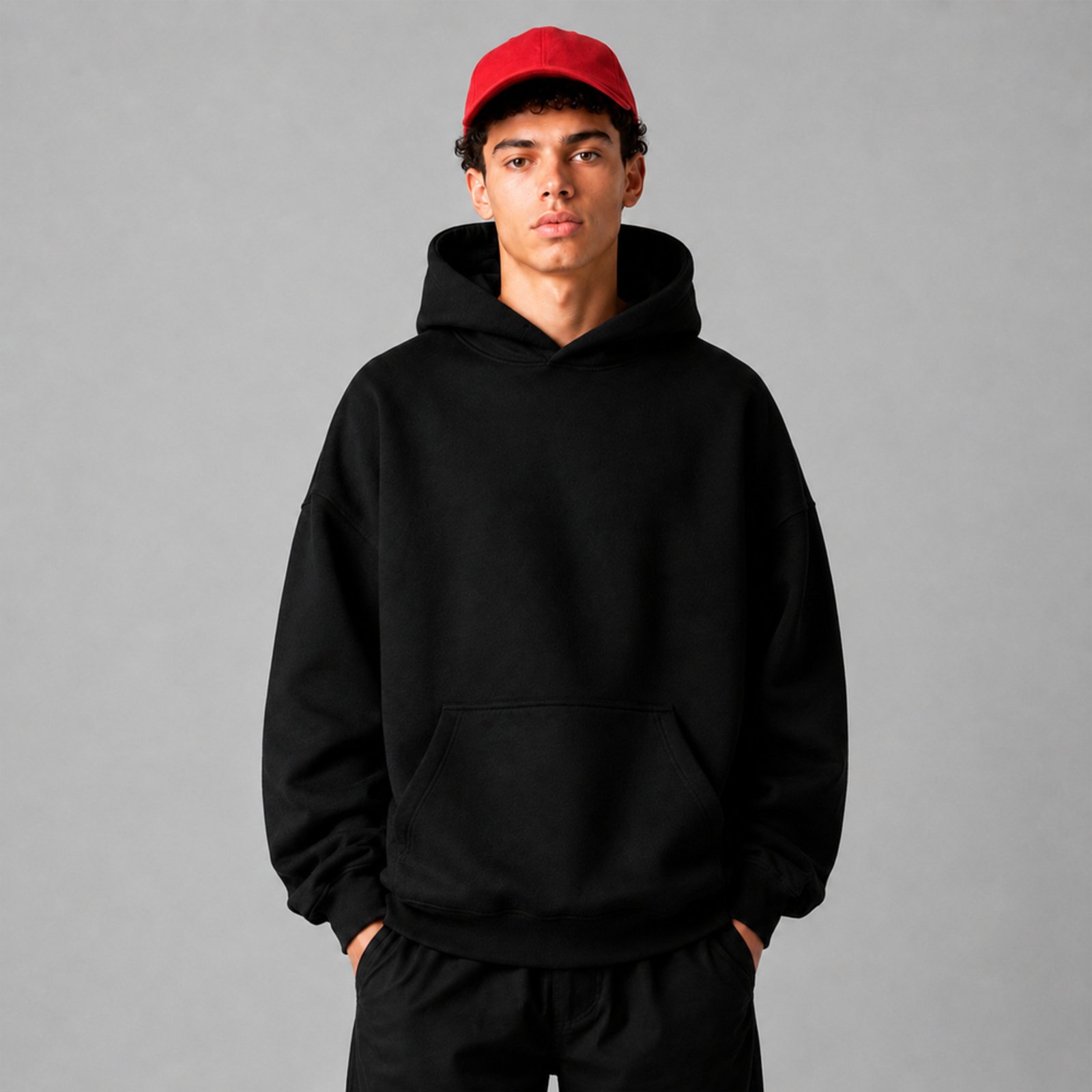Infantil - Moletom Liso Canguru Unissex Oversized Básico Casual Frio Inverno Fashion Preto