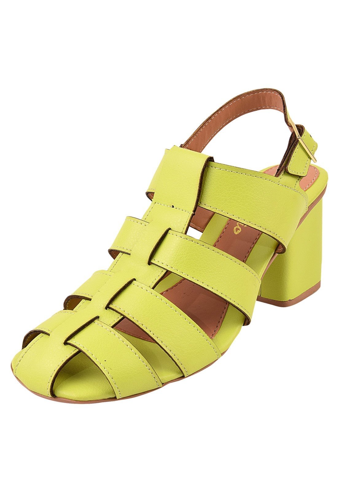 Sandália Salto Grosso Rosa Chic Calçados Feminino Salto Baixo Bloco Bonnie Fisherman Bico Quadrado Verde