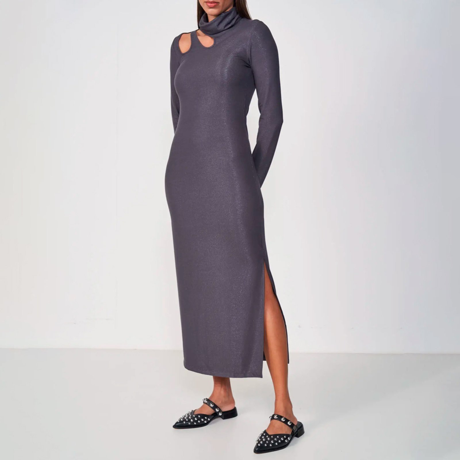Vestido Super Mid Colcci Canelada Detail In25 Cinza Feminino