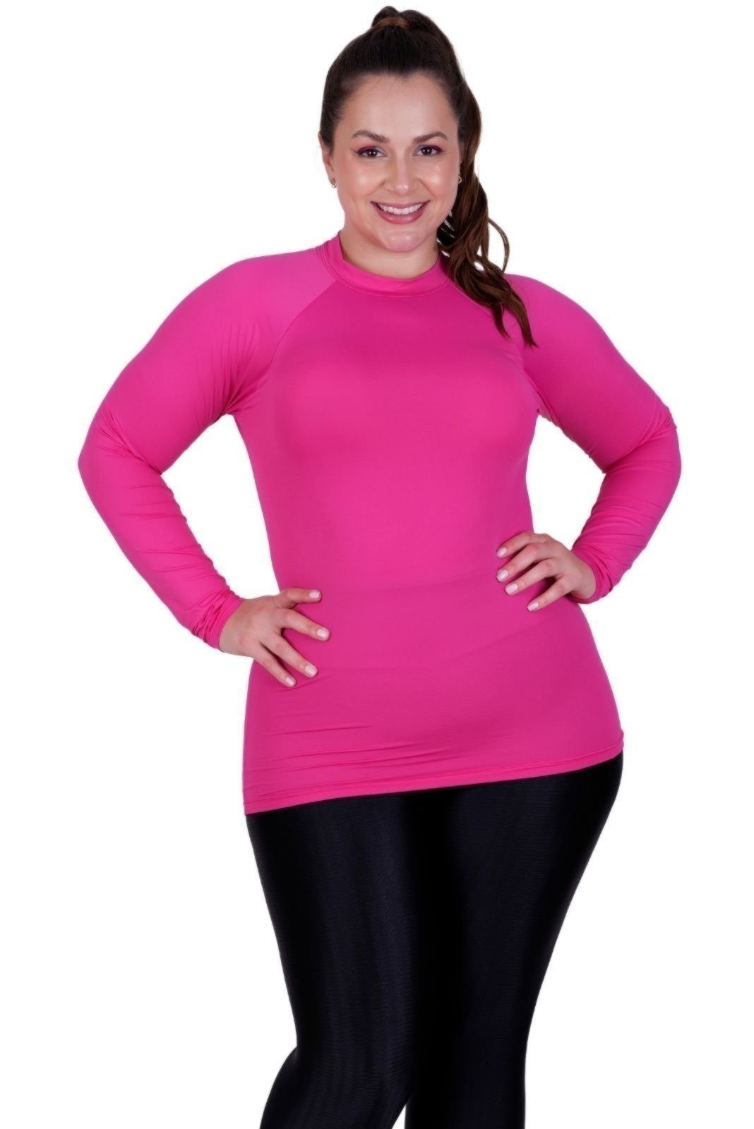Blusa Plus Size Proteção Solar UV 50+ Terra e Mar Camisa Térmica Segunda Pele Frio e Calor Feminina Inverno Frio Pink