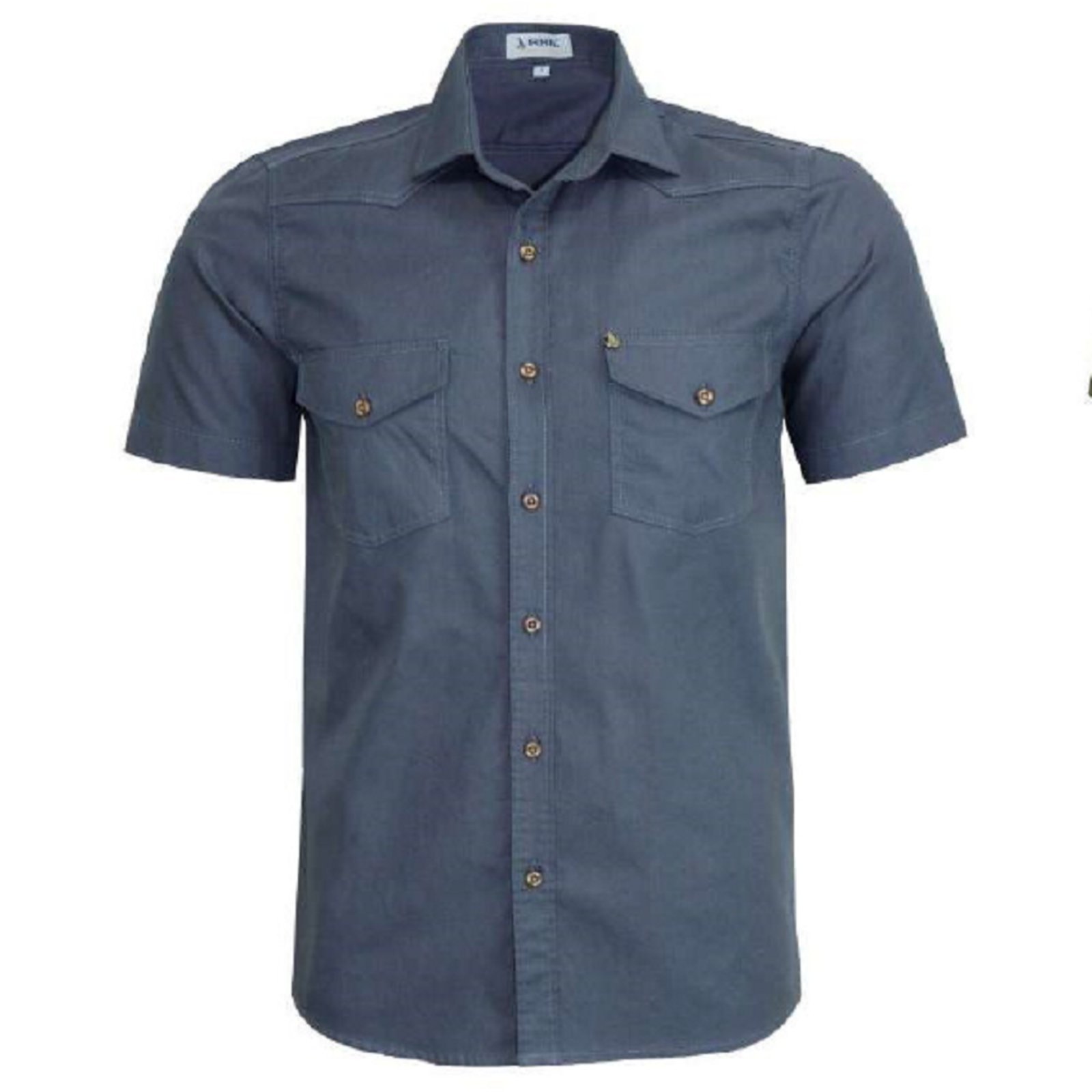 Camisa Social Sarja Estilo Militar Manga Curta Original Amil Chumbo