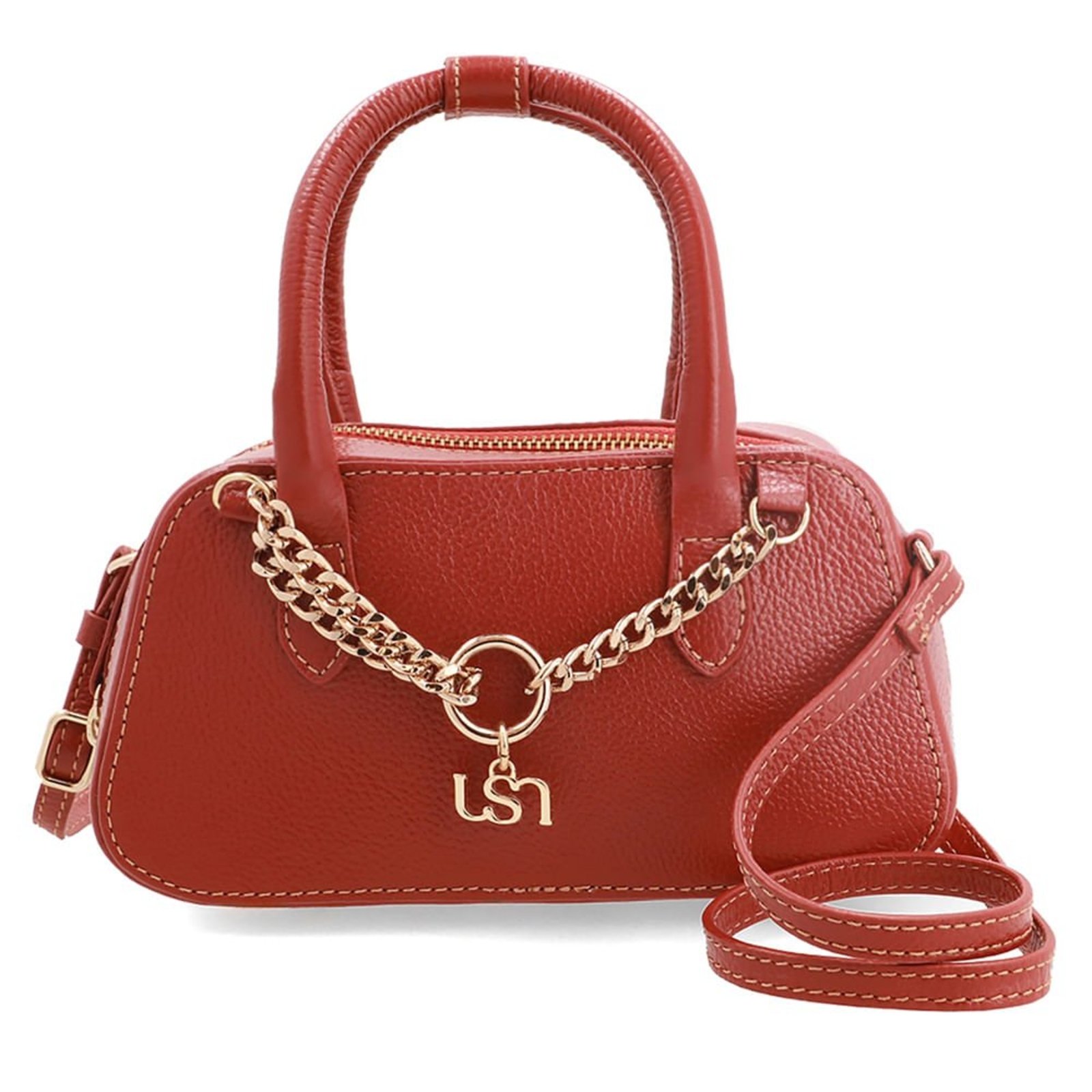 Bolsa Tote Em Couro Marrom Com Zíper e Alça Ajustável