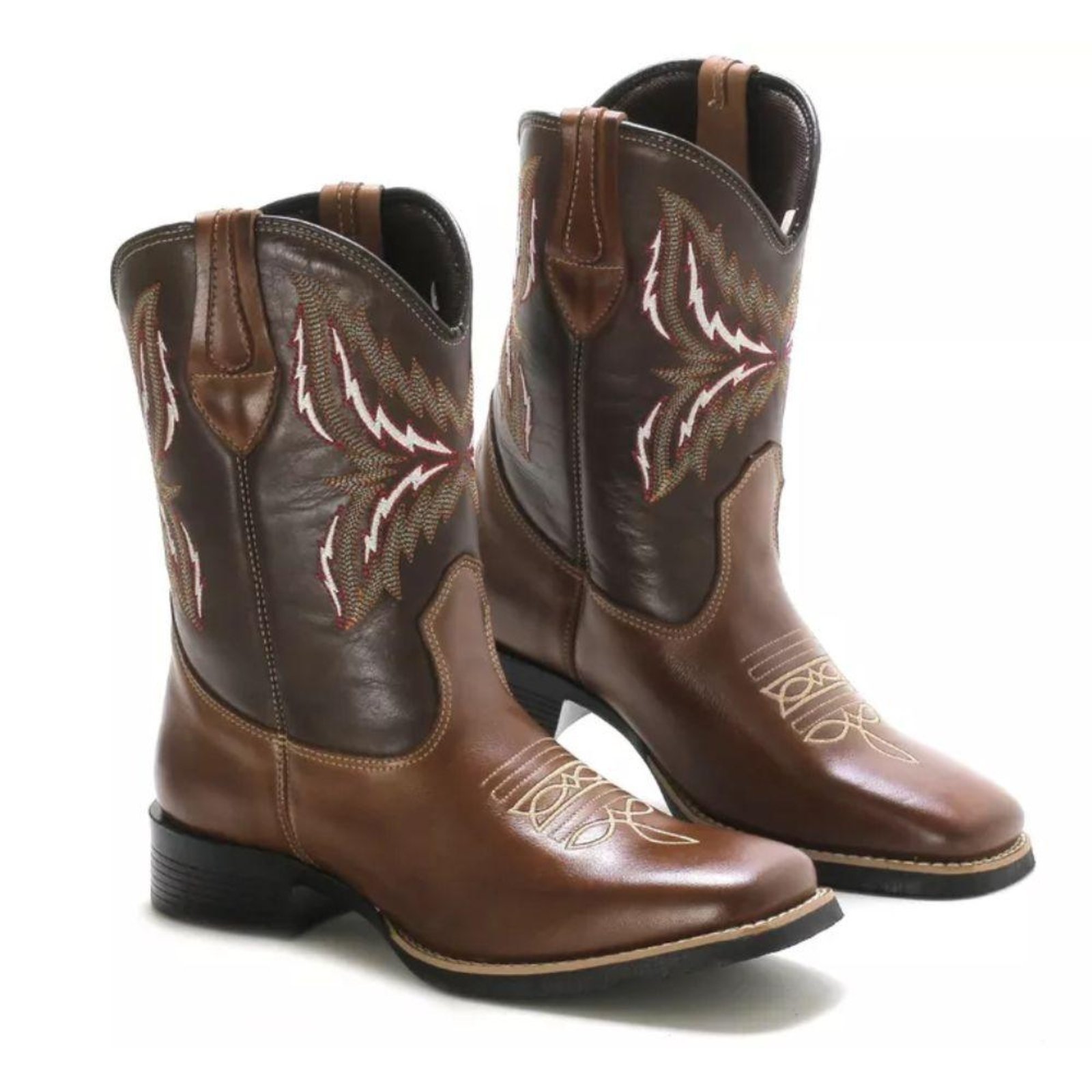 Bota Texana Unissex Couro Look Stock Cano Médio Country Caramelo